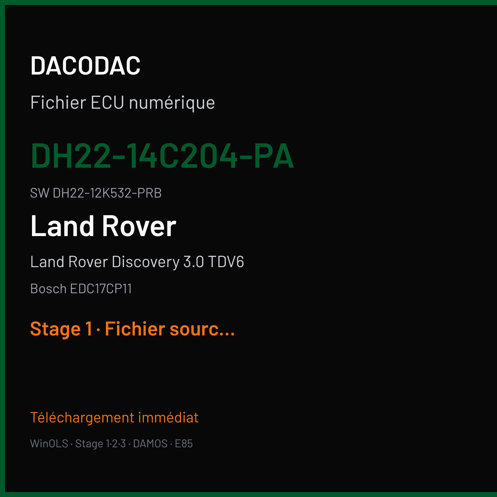 Land Rover Discovery 3.0 TDV6 211 ch (2015) — Bosch EDC17CP11 — DH22-14C204-PA · DH22-12K532-PRB · 527353 — Stage 1