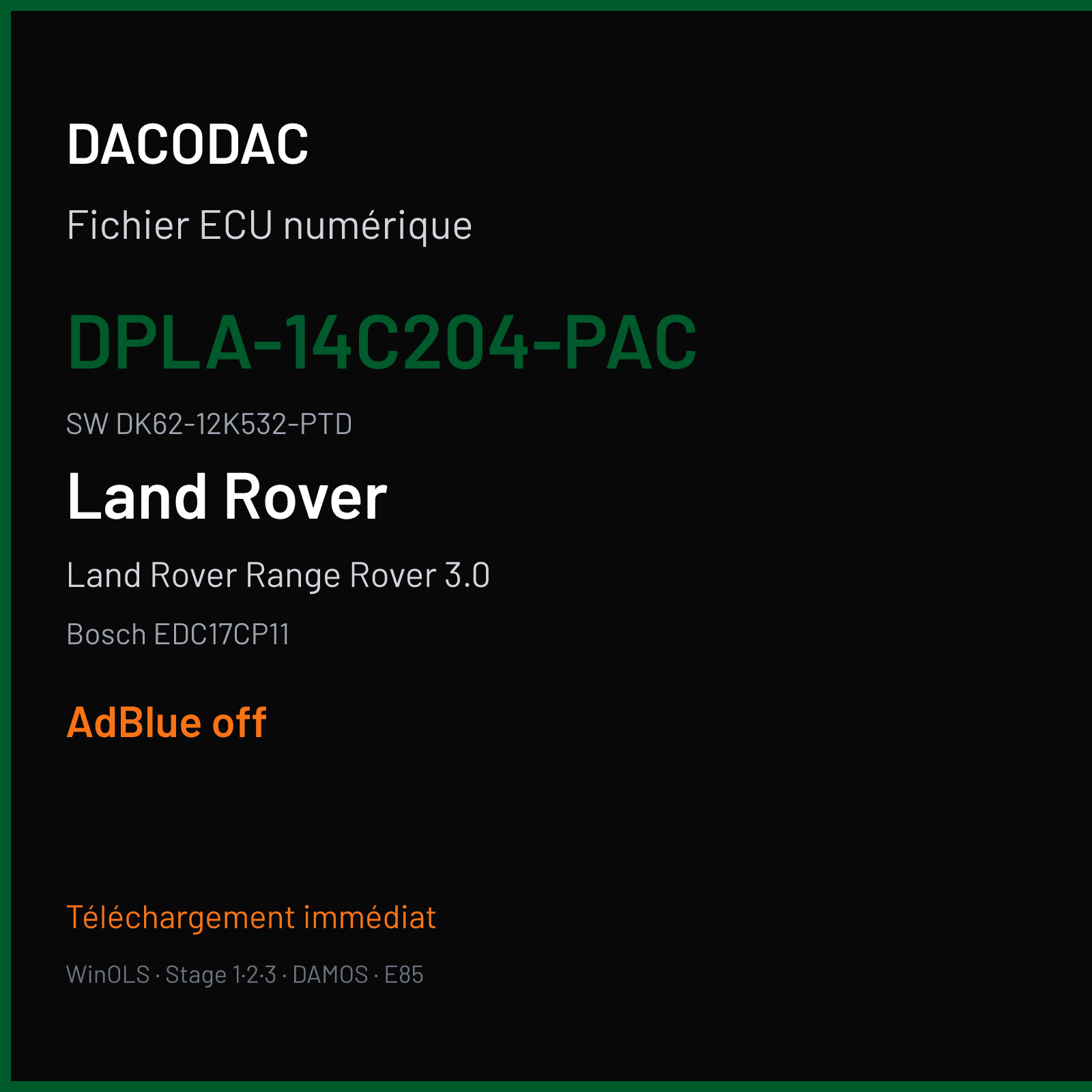 Land Rover Range Rover 3.0 292 ch (2014) — Bosch EDC17CP11 — DPLA-14C204-PAC · DK62-12K532-PTD · 530678 — ADBLUE off