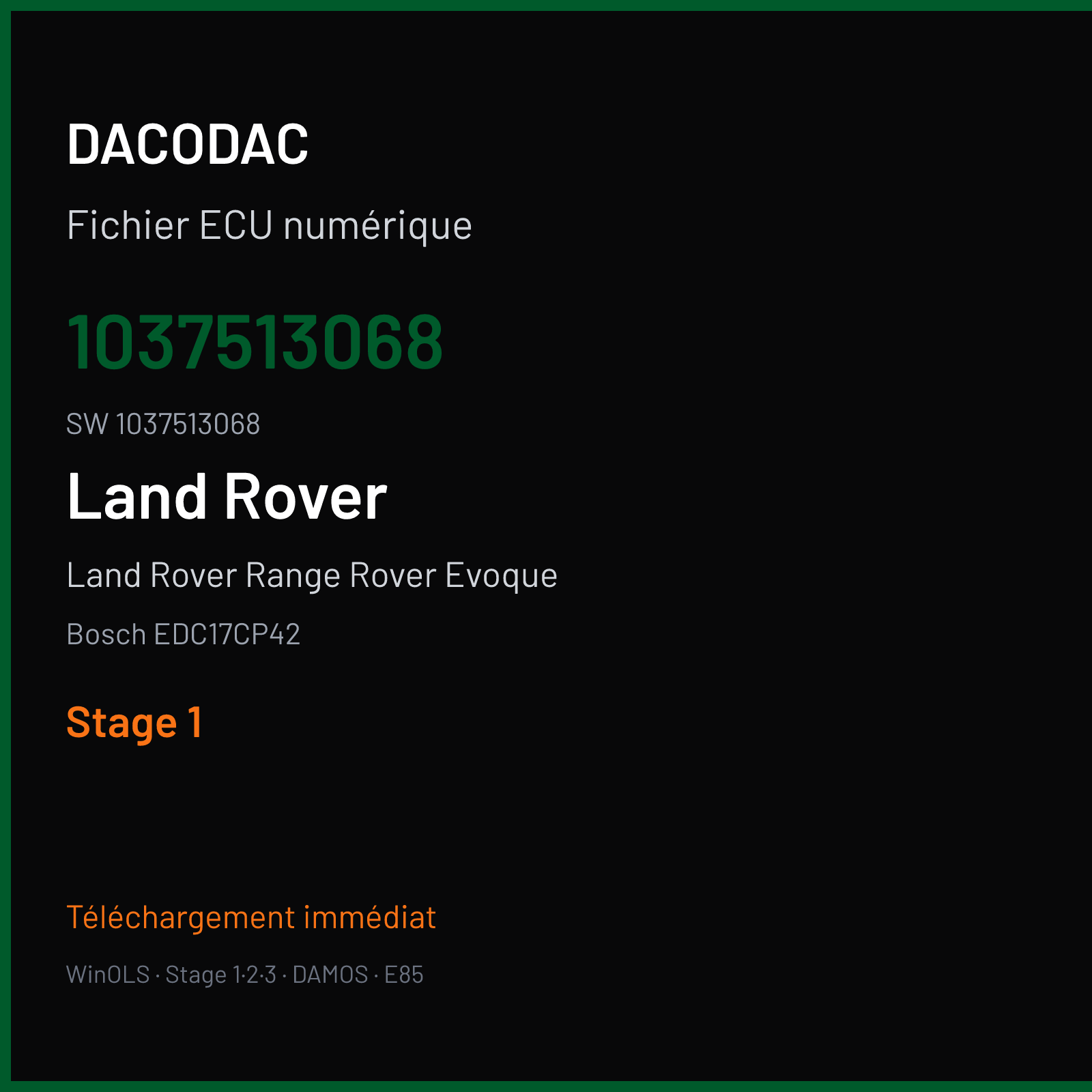Land Rover Range Rover Evoque 190 ch (2012) — Bosch EDC17CP42 — 1037513068 · 1037513068 · 513068 — Stage 1