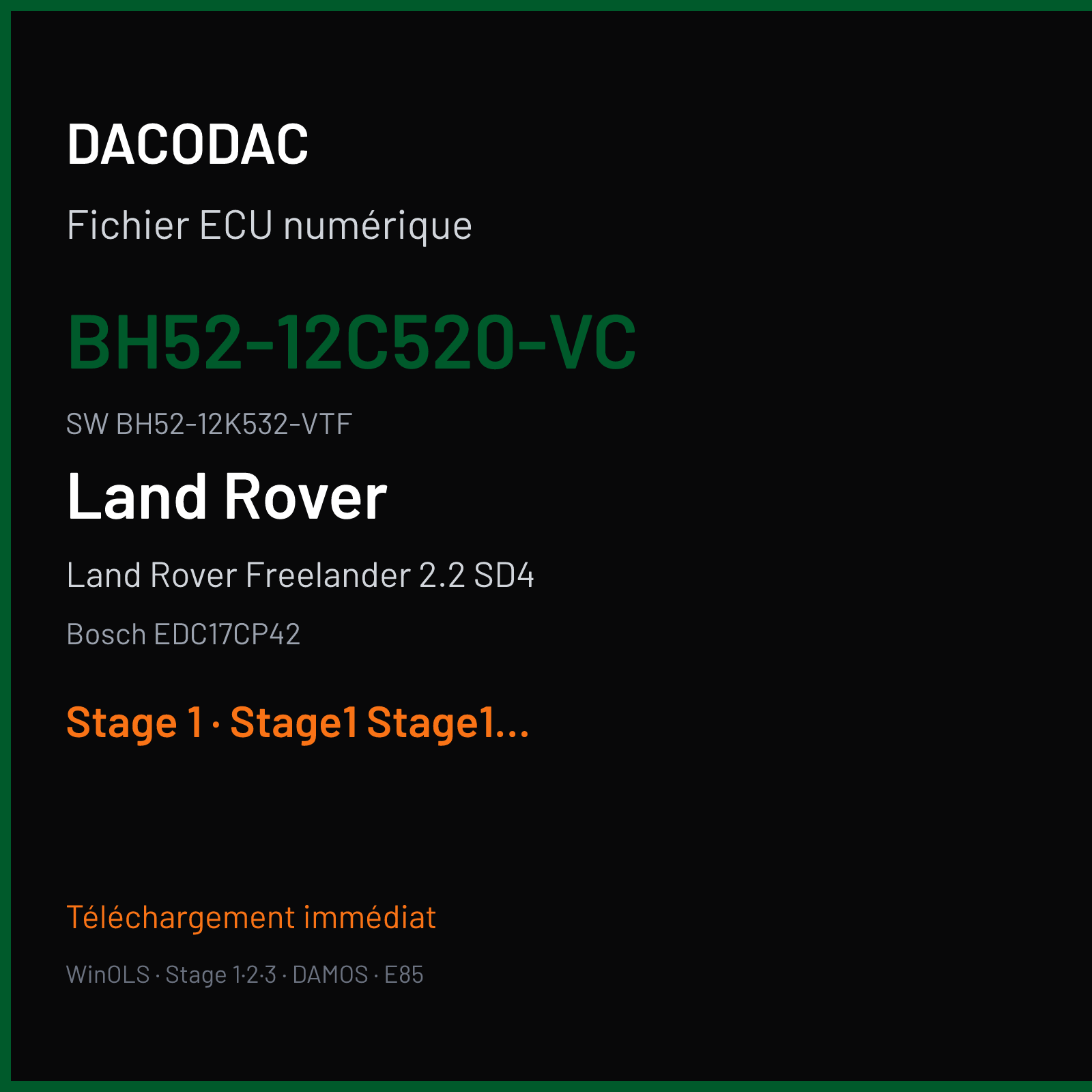 Land Rover Freelander 2.2 SD4 190 ch (2010) — Bosch EDC17CP42 — BH52-12C520-VC · BH52-12K532-VTF · AG91-12B684-PA 508786 — Stage 1