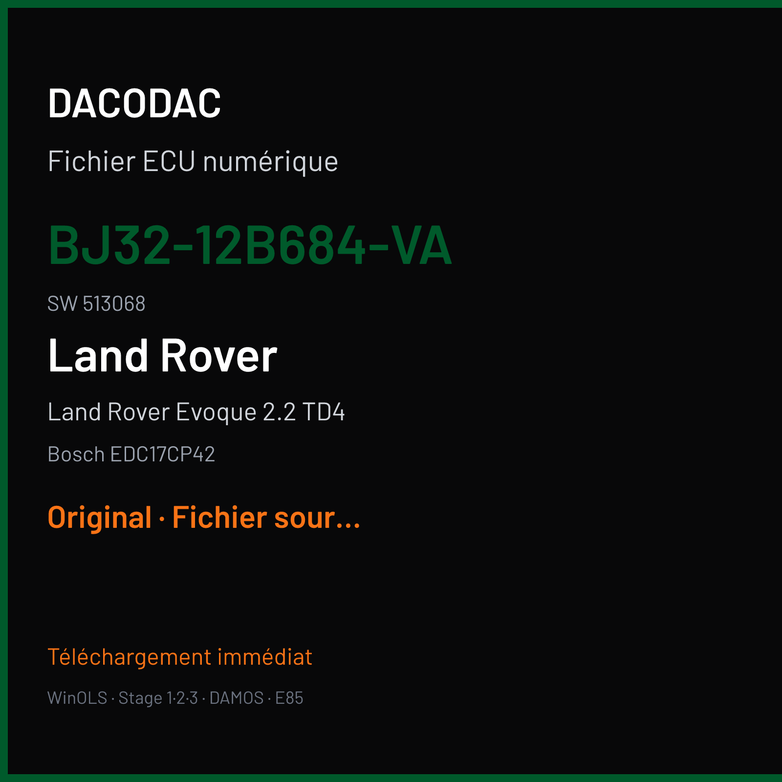 Land Rover Evoque 2.2 TD4 (2012) — Bosch EDC17CP42 — BJ32-12B684-VA · 513068 — Original