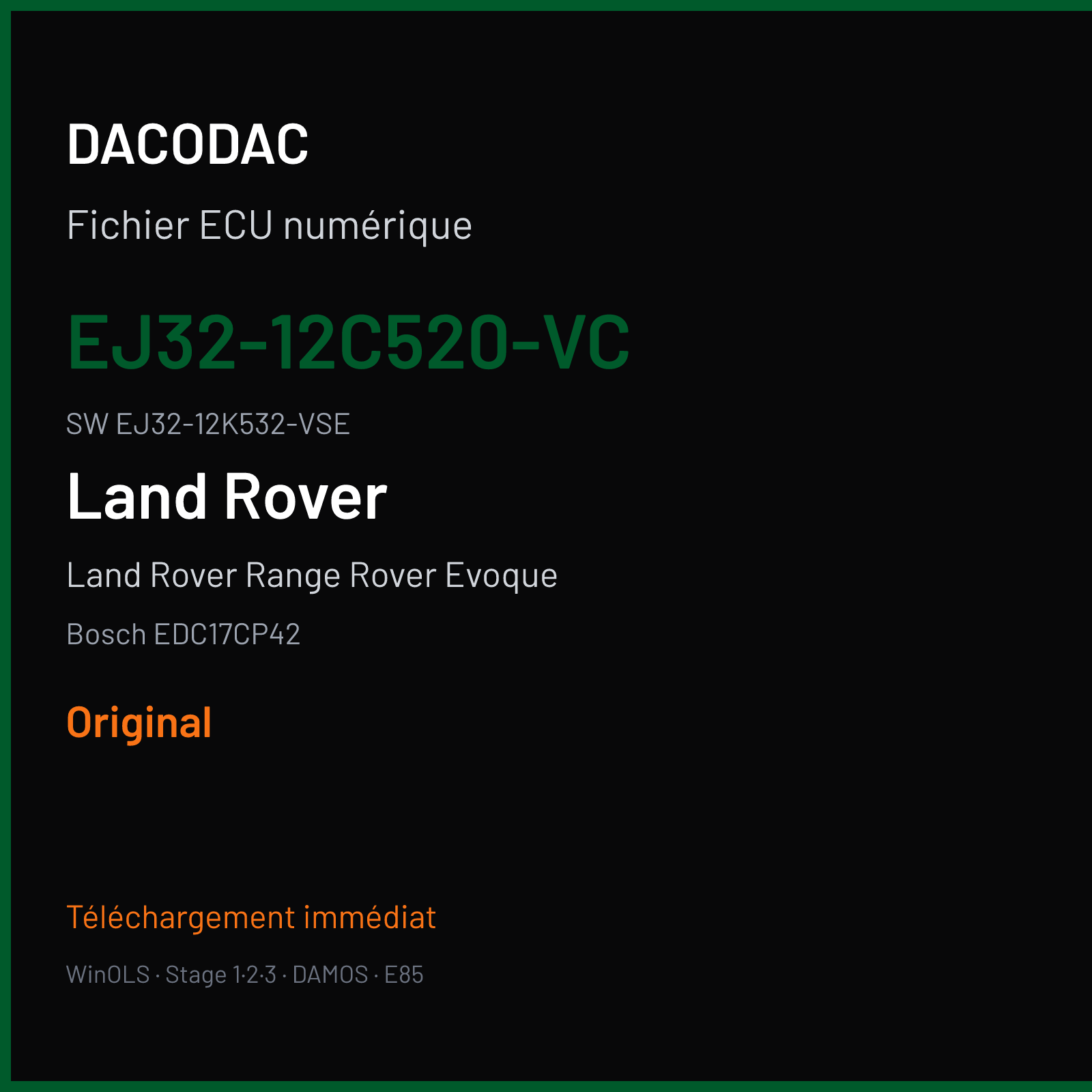 Land Rover Range Rover Evoque 150 ch (2014) — Bosch EDC17CP42 — EJ32-12C520-VC · EJ32-12K532-VSE · 534642 — Original