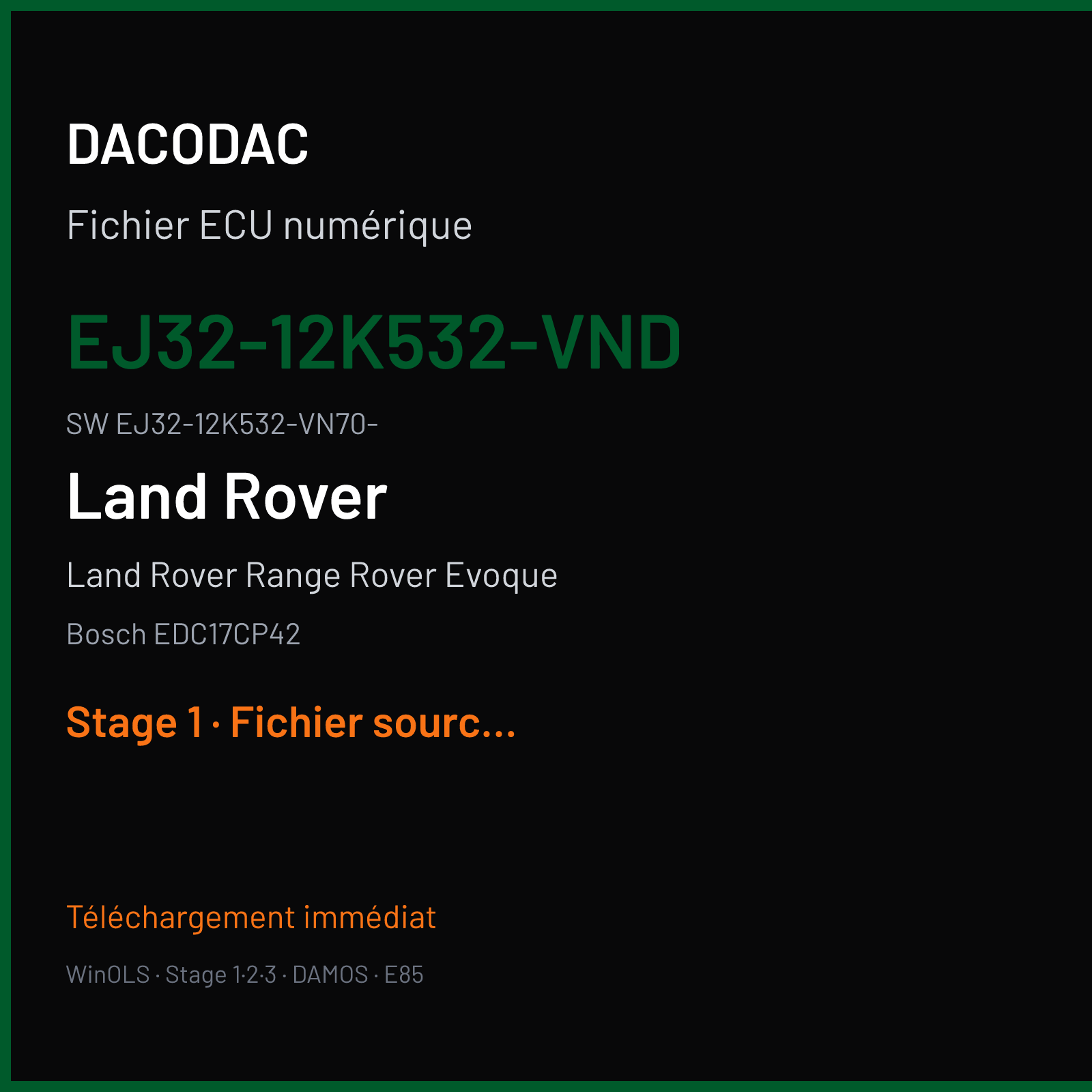 Land Rover Range Rover Evoque 190 ch (2015) — Bosch EDC17CP42 — EJ32-12K532-VND · EJ32-12K532-VN70- · 534642 — Stage 1