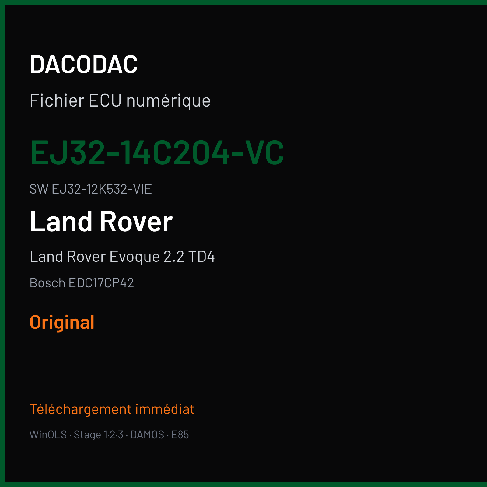 Land Rover Evoque 2.2 TD4 150 ch (2014) — Bosch EDC17CP42 — EJ32-14C204-VC · EJ32-12K532-VIE · 534642 — Original