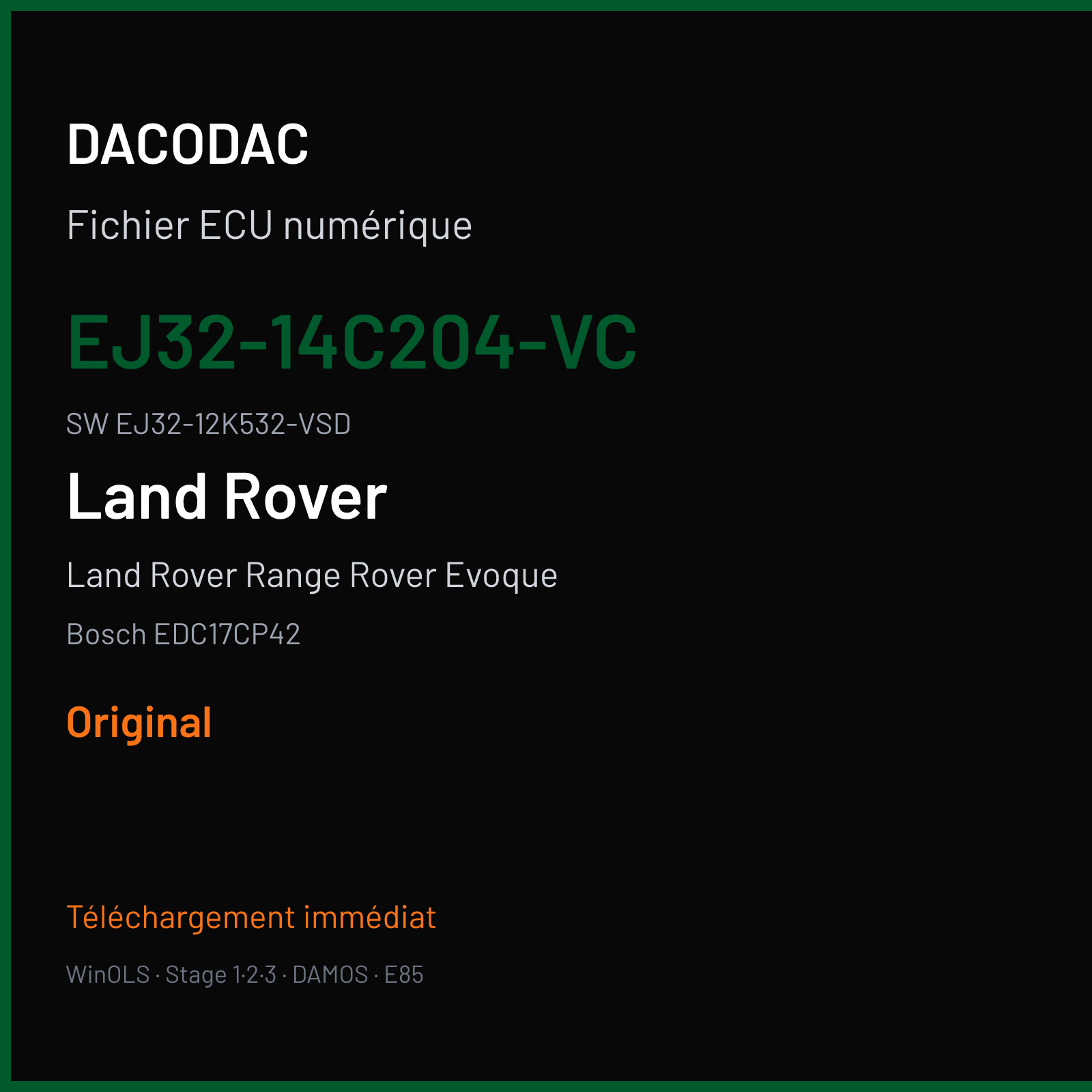 Land Rover Range Rover Evoque 150 ch (2014) — Bosch EDC17CP42 — EJ32-14C204-VC · EJ32-12K532-VSD · 534642 — Original