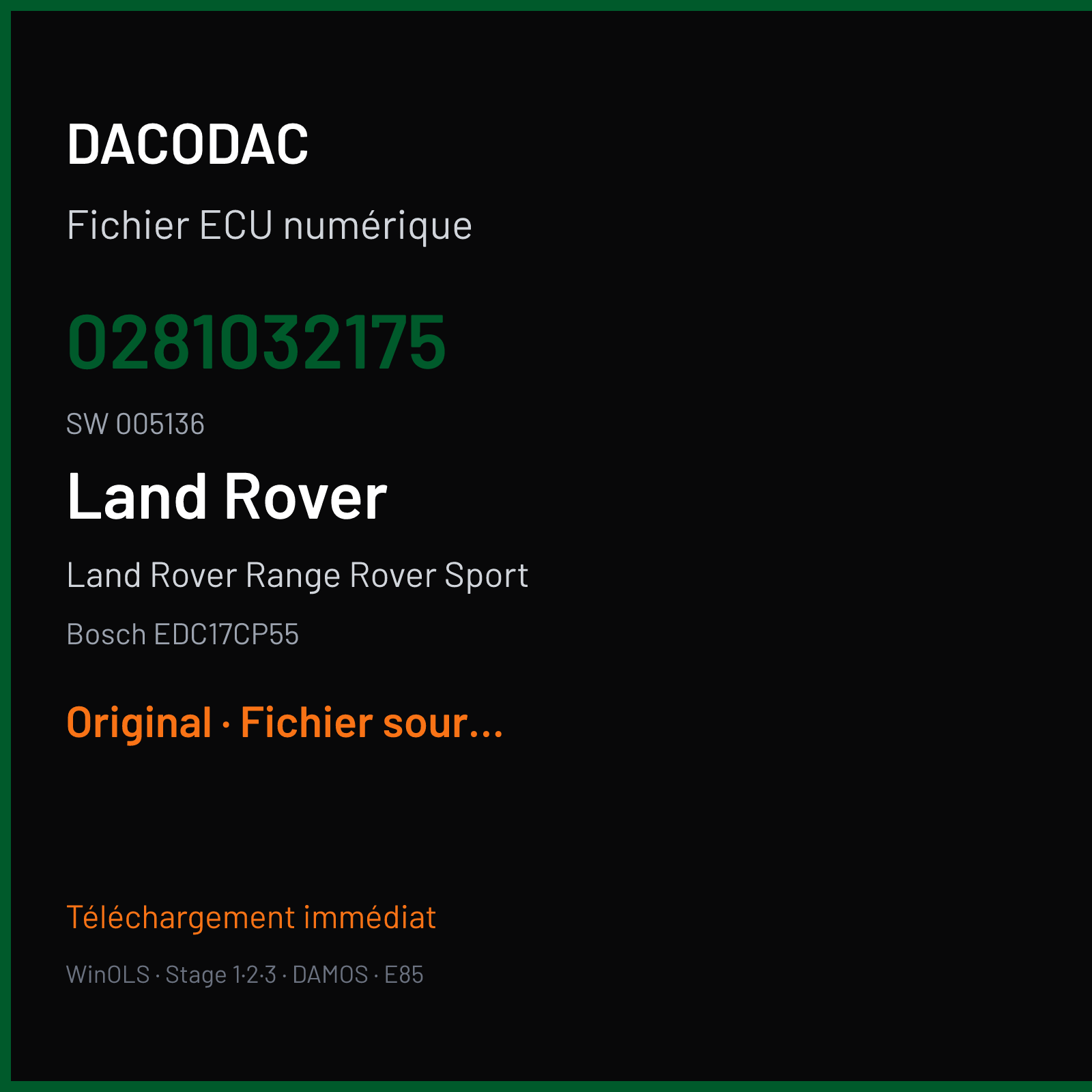 Land Rover Range Rover Sport (2018) — Bosch EDC17CP55 — 0281032175 · 005136 — Original