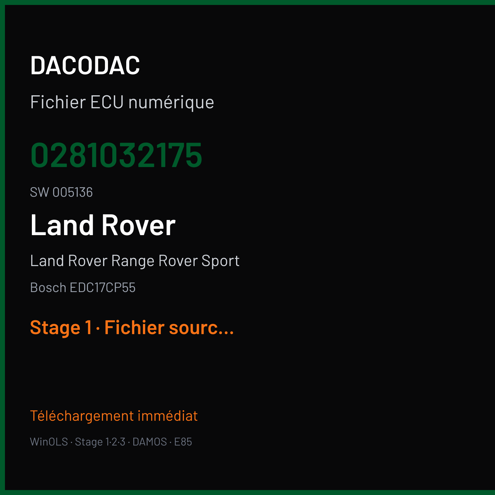 Land Rover Range Rover Sport (2018) — Bosch EDC17CP55 — 0281032175 · 005136 — Stage 1