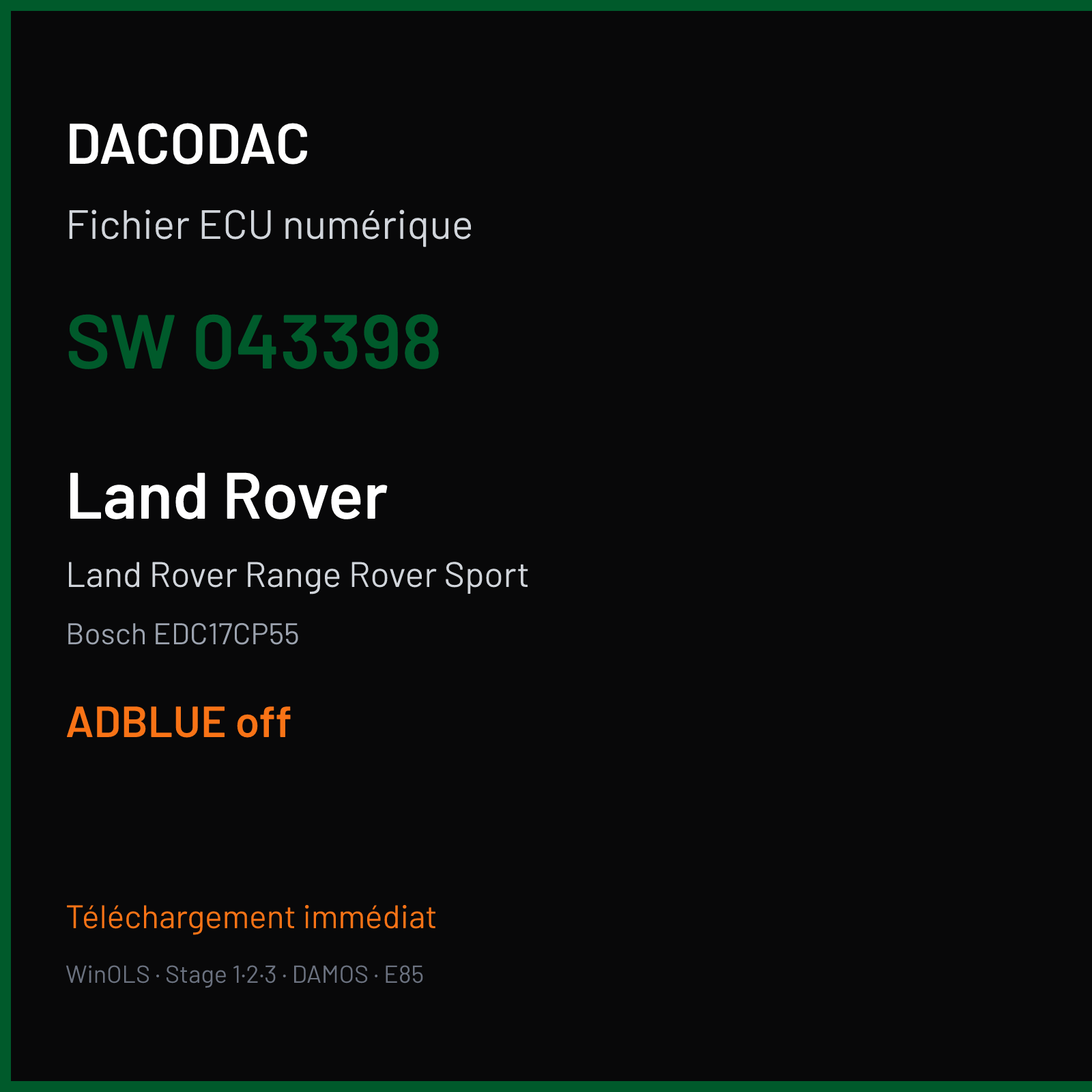 Land Rover Range Rover Sport (2018) — Bosch EDC17CP55 — 043398 — ADBLUE off