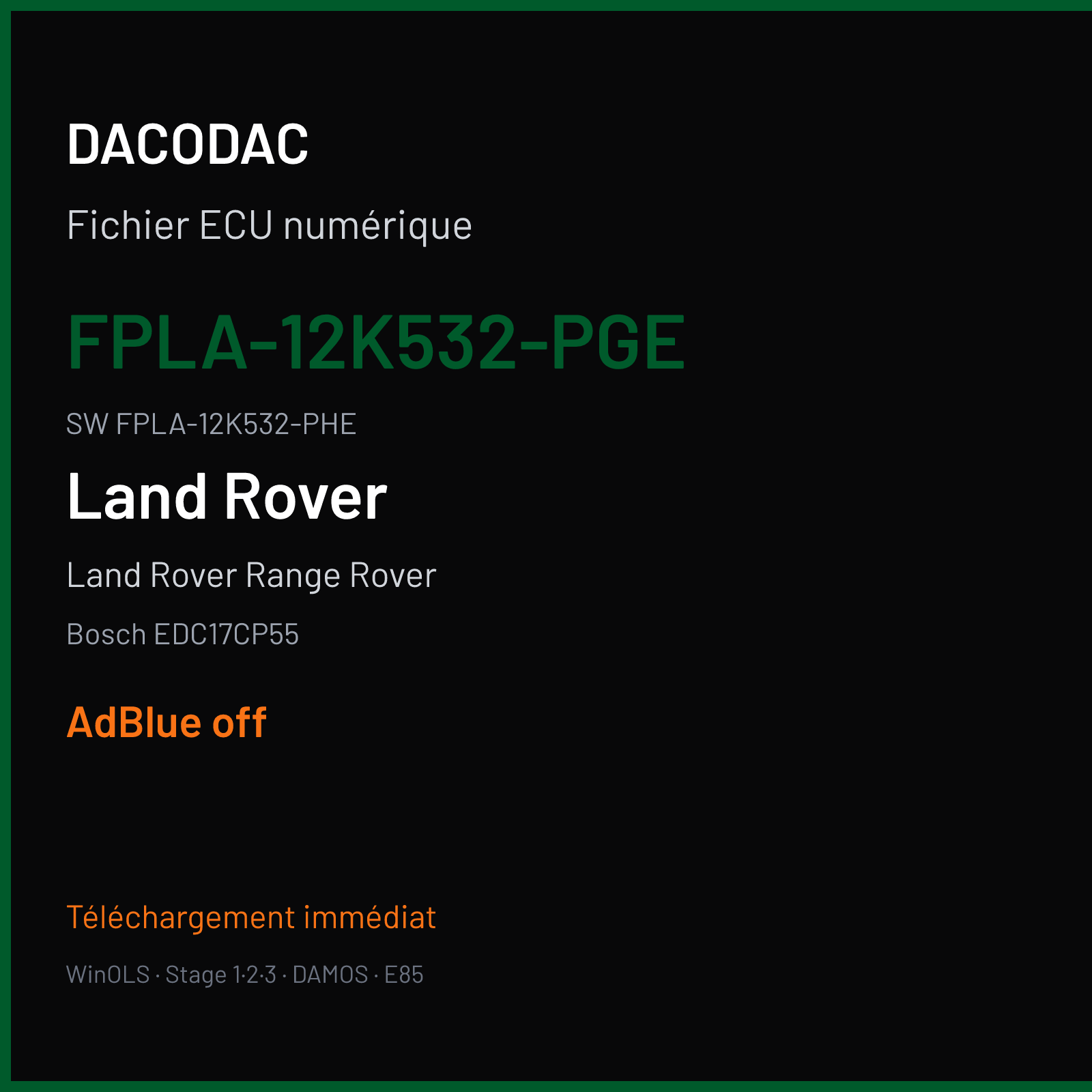 Land Rover Range Rover BR 258 ch (2015) — Bosch EDC17CP55 — FPLA-12K532-PGE · FPLA-12K532-PHE · 554112 — ADBLUE off