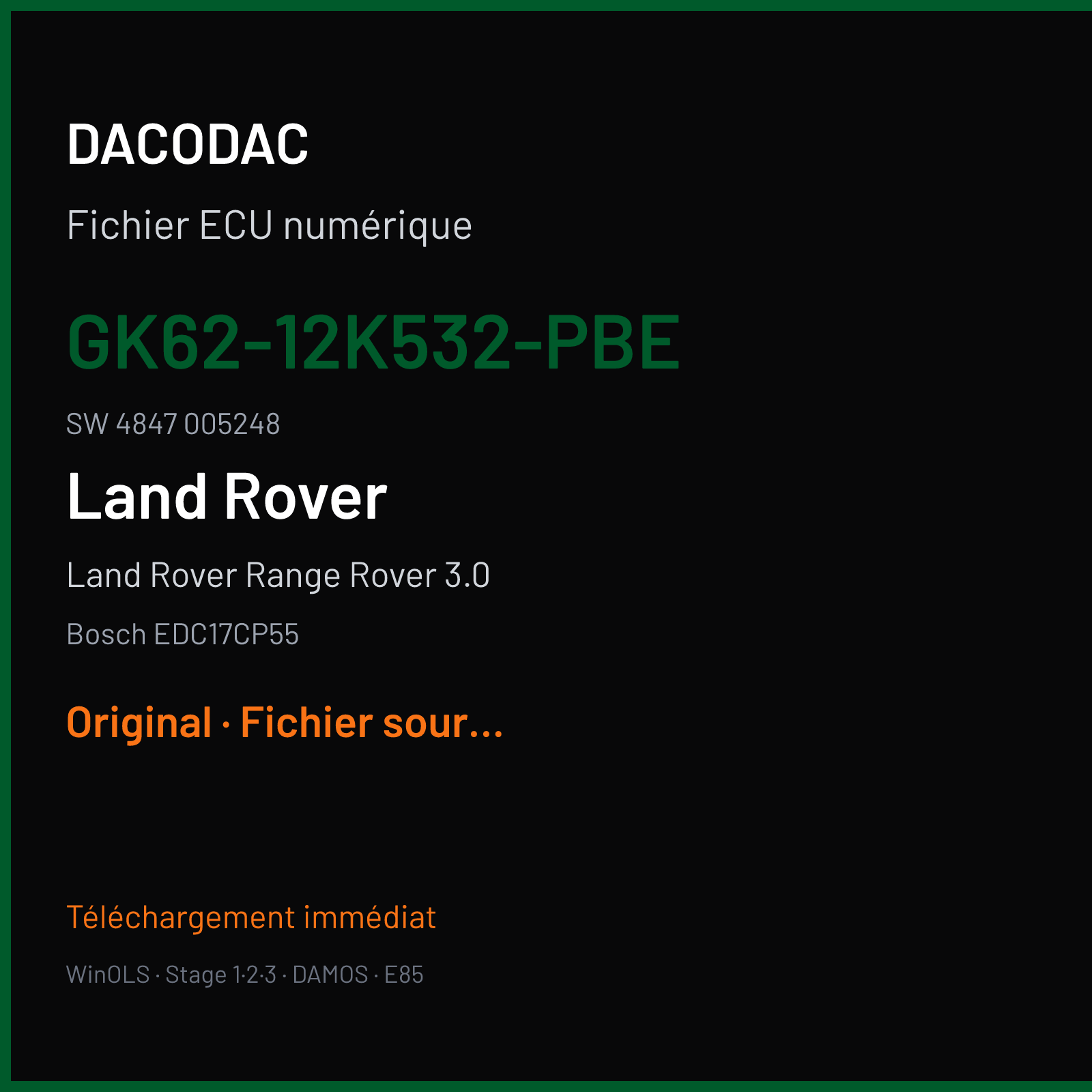 Land Rover Range Rover 3.0 (2015) — Bosch EDC17CP55 — GK62-12K532-PBE · 4847 005248 — Original