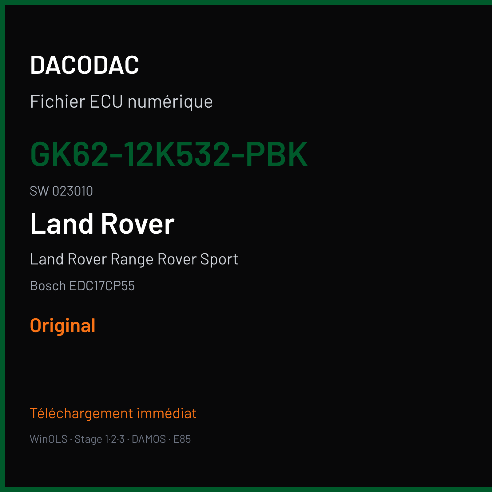Land Rover Range Rover Sport (2016) — Bosch EDC17CP55 — GK62-12K532-PBK · 023010 — Original