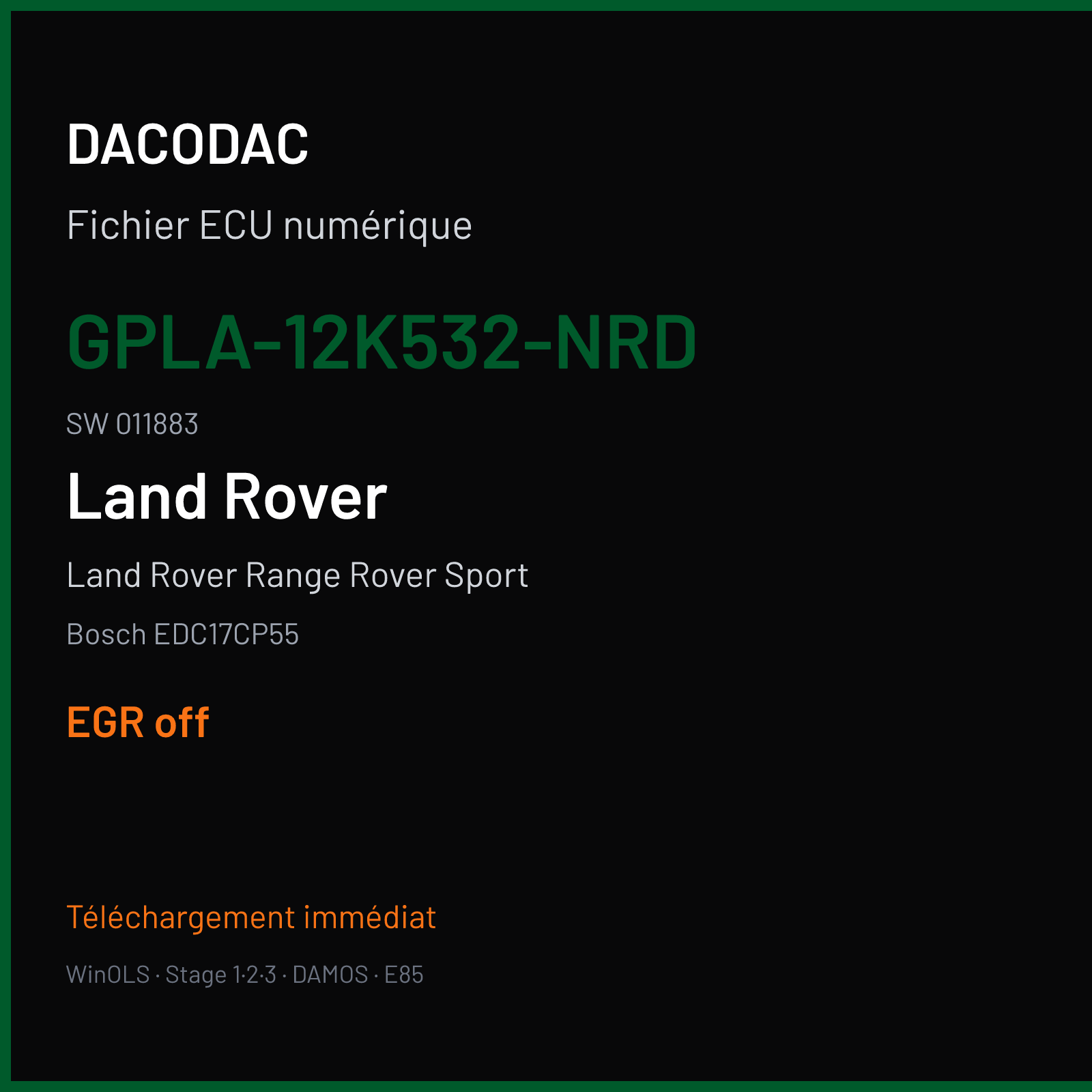 Land Rover Range Rover Sport (2016) — Bosch EDC17CP55 — GPLA-12K532-NRD · 011883 — EGR off