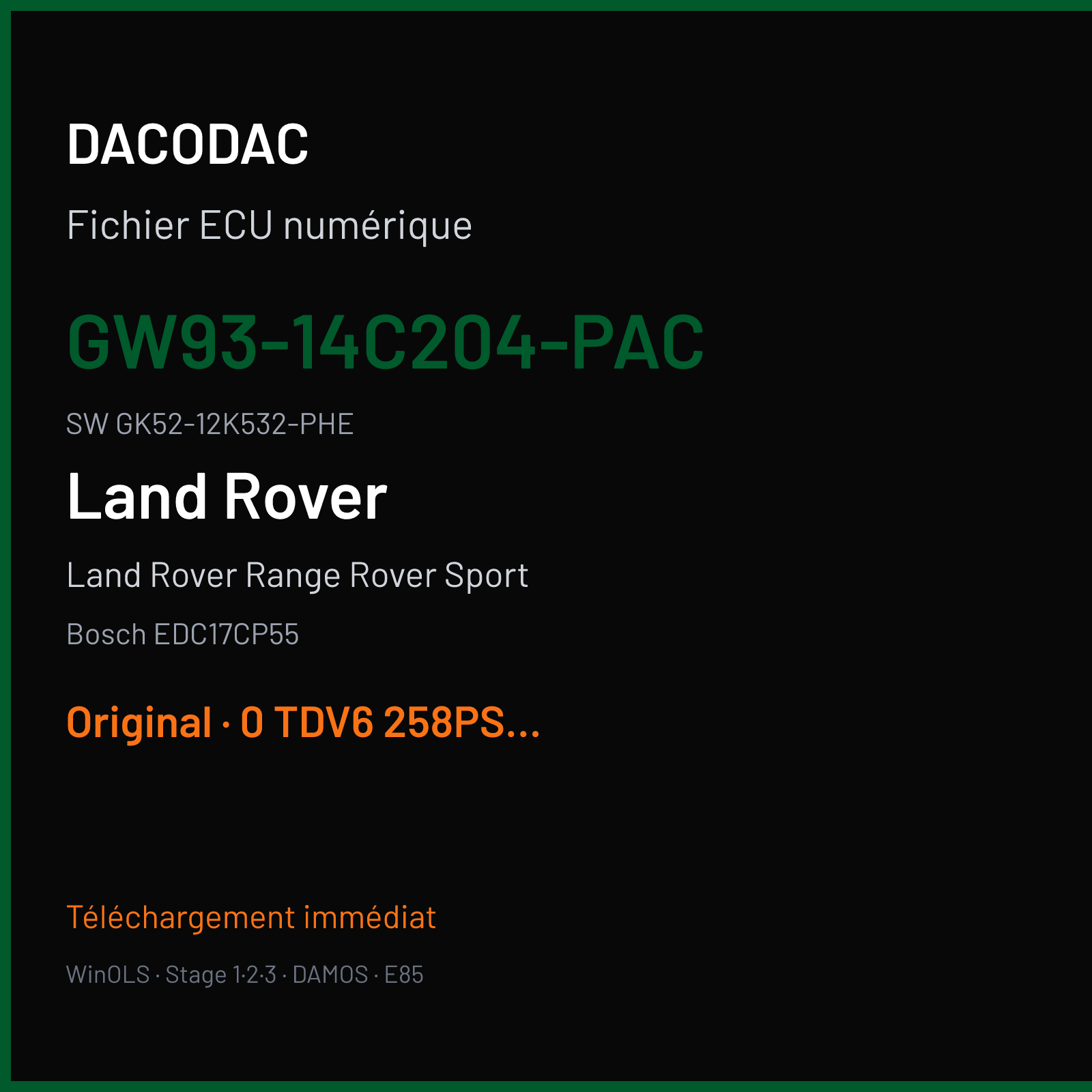Land Rover Range Rover Sport 258 ch (2017) — Bosch EDC17CP55 — GW93-14C204-PAC · GK52-12K532-PHE · 005223 — Original