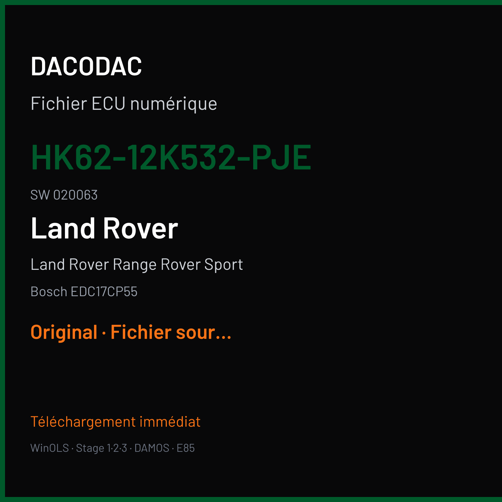 Land Rover Range Rover Sport (2017) — Bosch EDC17CP55 — HK62-12K532-PJE · 020063 — Original