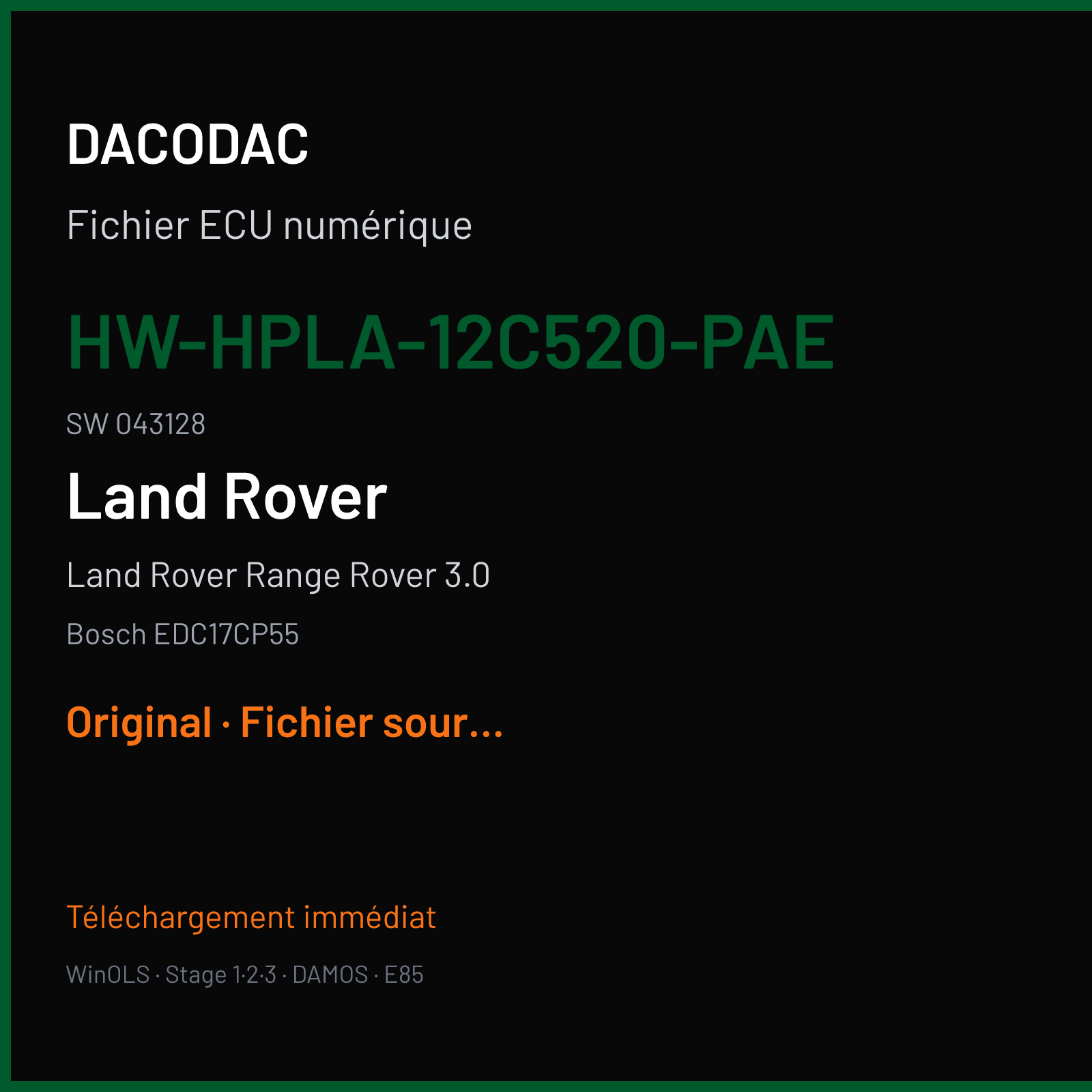 Land Rover Range Rover 3.0 (2017) — Bosch EDC17CP55 — HW-HPLA-12C520-PAE · 043128 — Original
