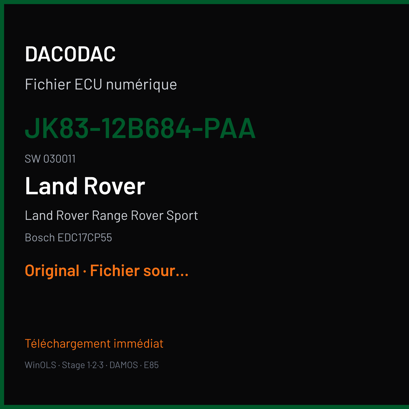 Land Rover Range Rover Sport (2018) — Bosch EDC17CP55 — JK83-12B684-PAA · 030011 — Original