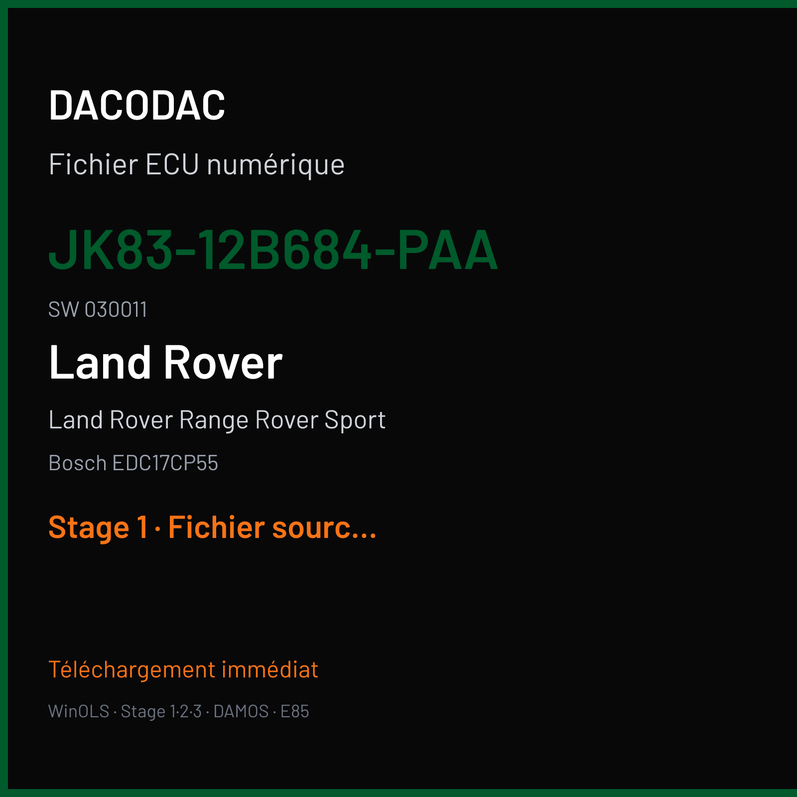 Land Rover Range Rover Sport (2018) — Bosch EDC17CP55 — JK83-12B684-PAA · 030011 — Stage 1