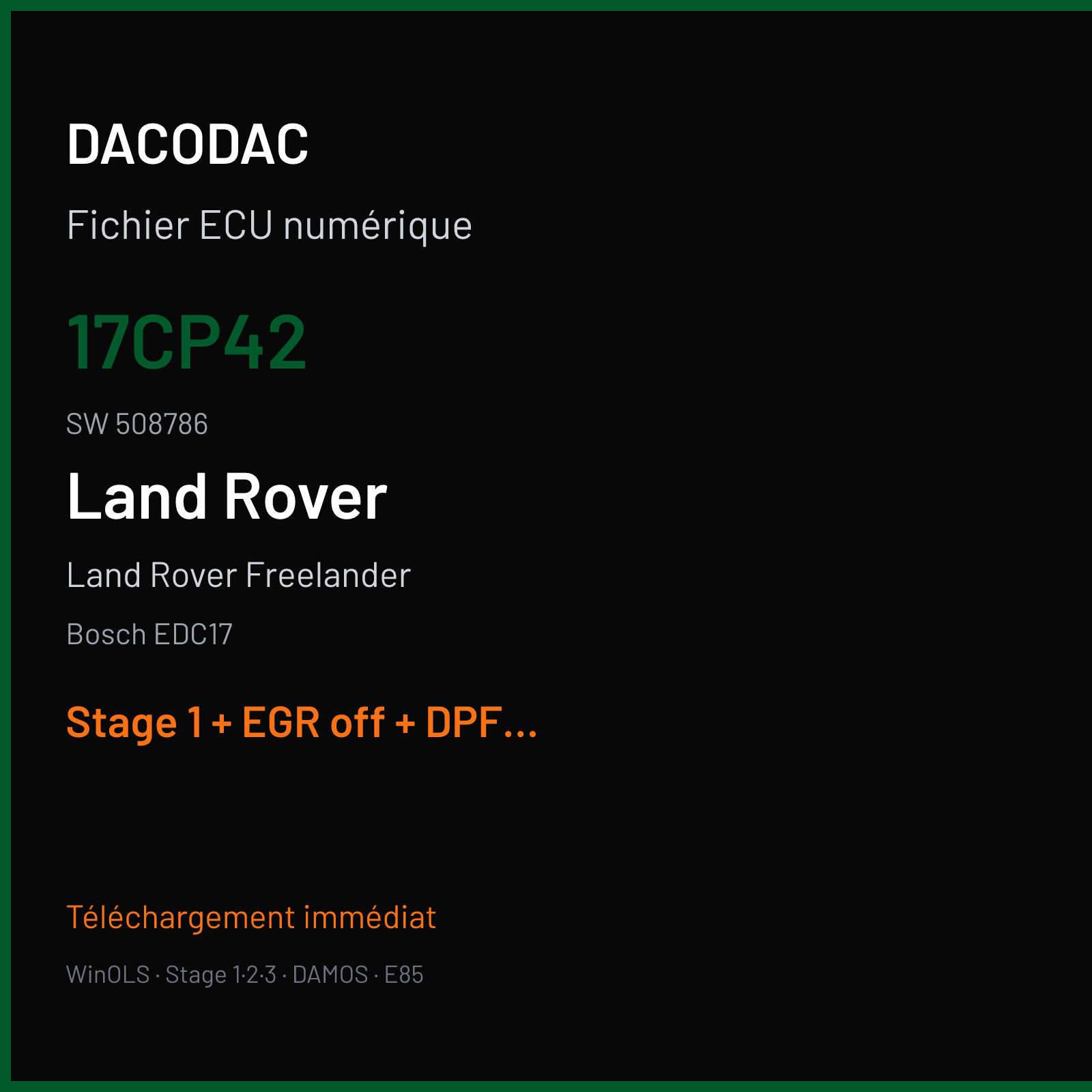 Land Rover Freelander (2011) — Bosch EDC17 — 17CP42 · 508786 — Stage 1 + EGR off + DPF off