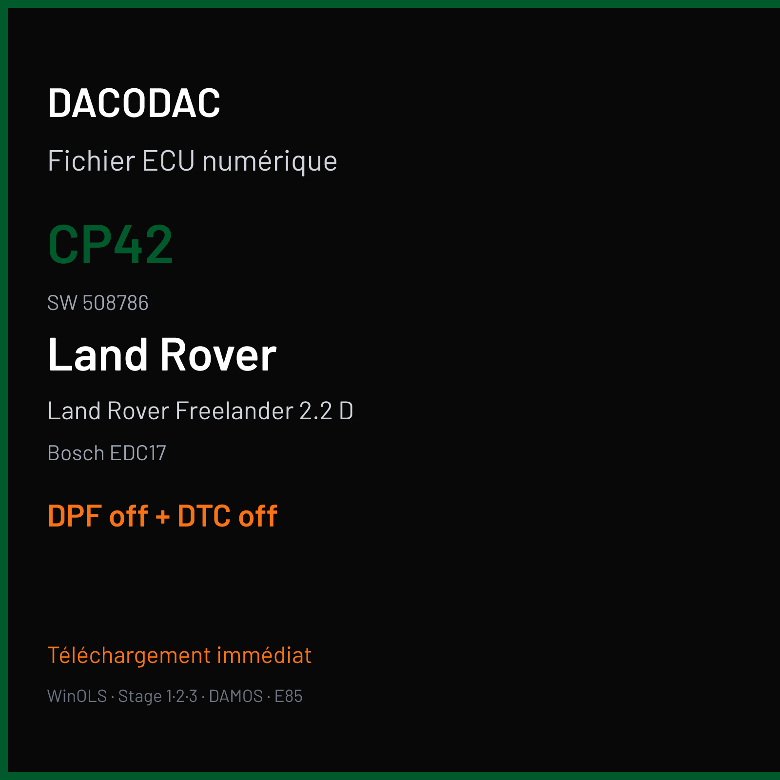 Land Rover Freelander 2.2 D (2011) — Bosch EDC17 — CP42 · 508786 — DPF off + DTC off