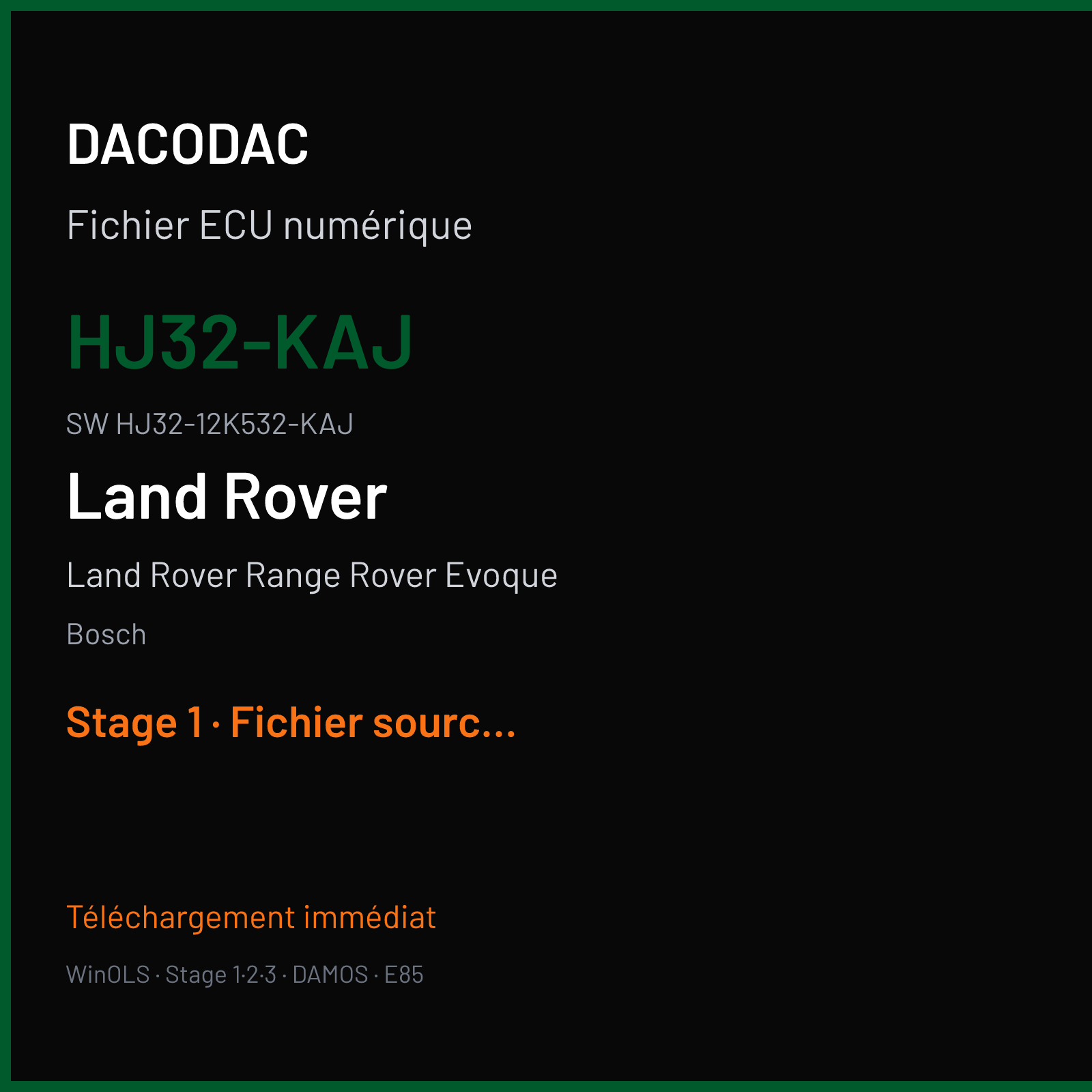 Land Rover Range Rover Evoque 240 ch (2019) — Bosch — HJ32-KAJ · HJ32-12K532-KAJ · 035034 MEDC17 9 — Stage 1