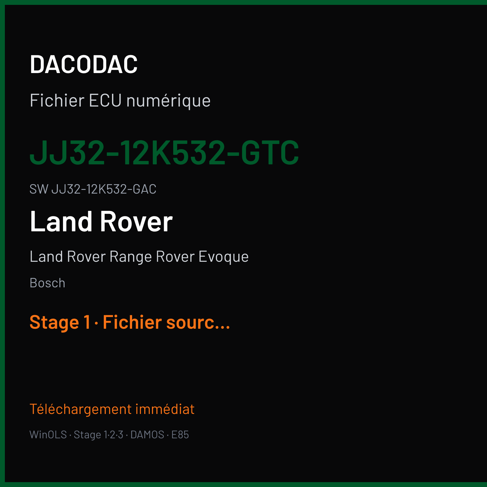 Land Rover Range Rover Evoque 150 ch (2018) — Bosch — JJ32-12K532-GTC · JJ32-12K532-GAC · 026022 MEDC17 9 — Stage 1