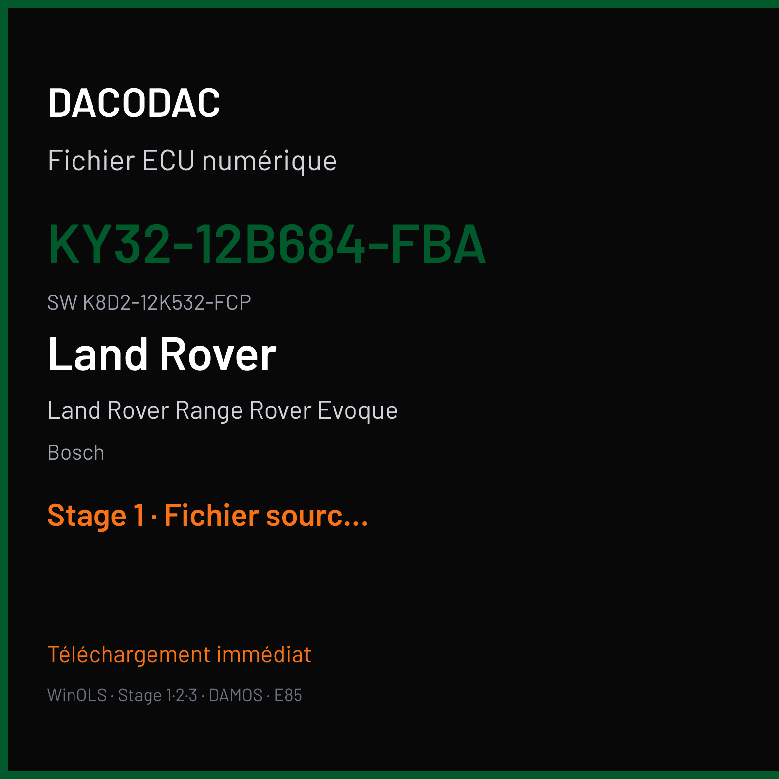 Land Rover Range Rover Evoque 150 ch (2020) — Bosch — KY32-12B684-FBA · K8D2-12K532-FCP · 065414 MEDC17 9 — Stage 1