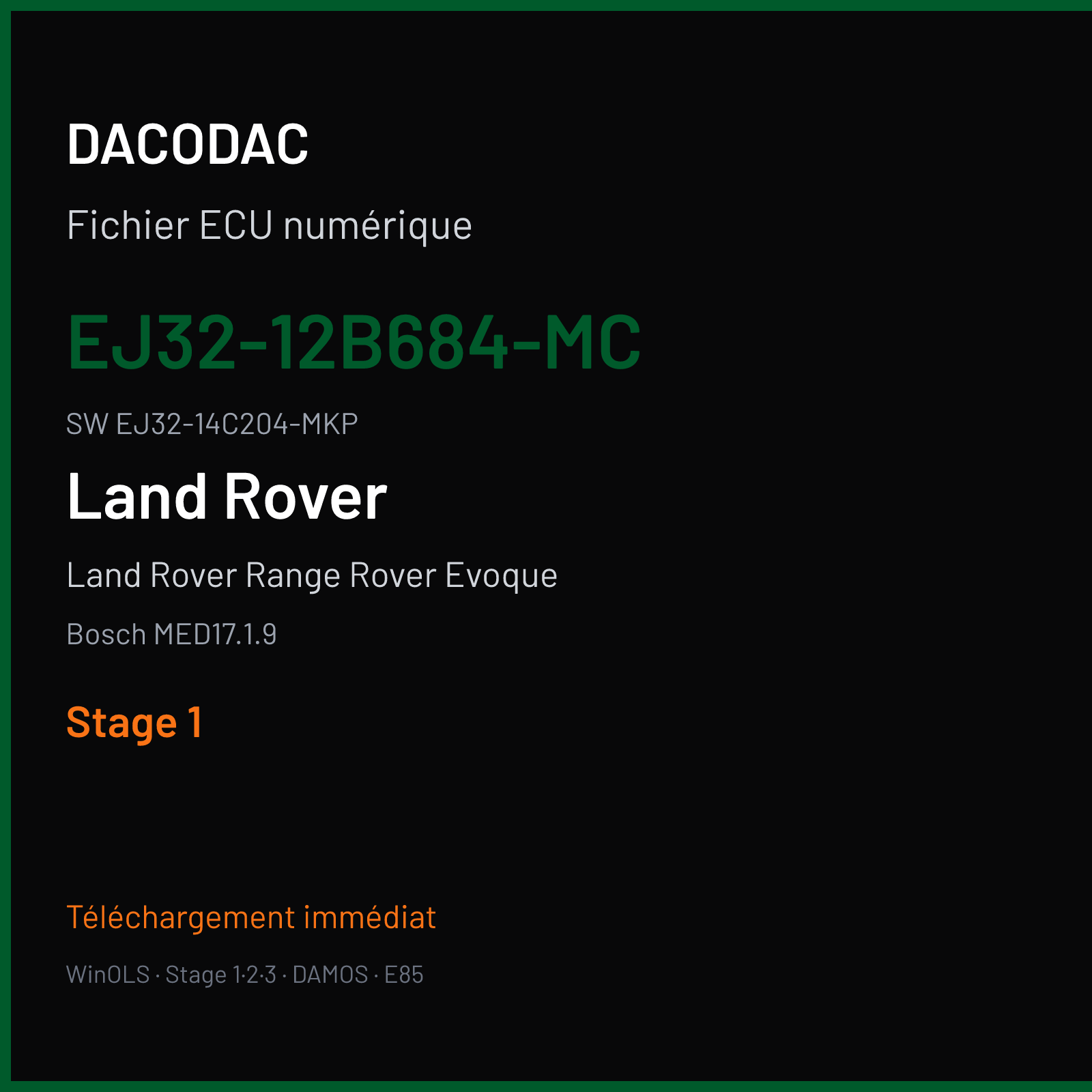 Land Rover Range Rover Evoque 240 ch (2015) — Bosch MED17.1.9 — EJ32-12B684-MC · EJ32-14C204-MKP · 005978 — Stage 1
