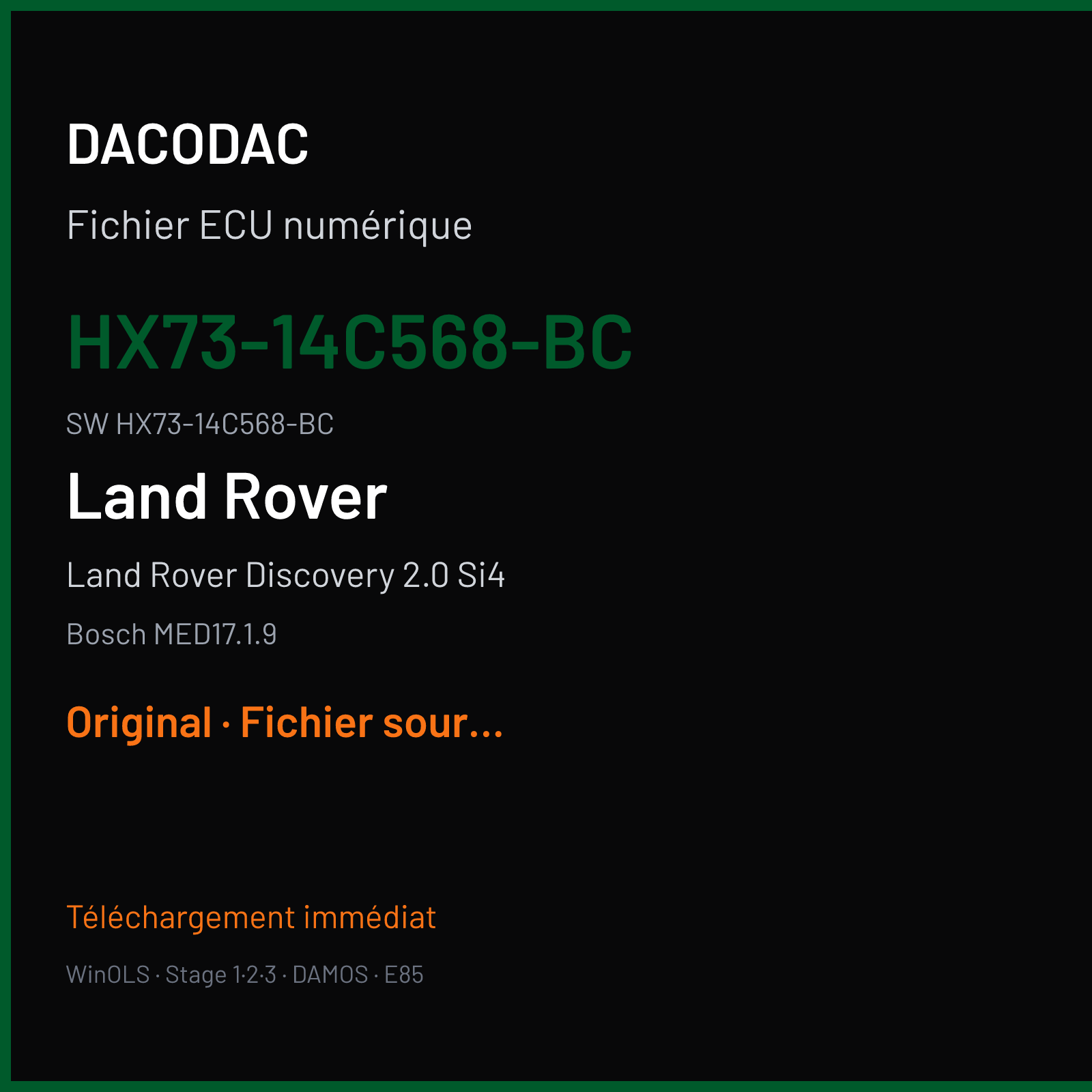 Land Rover Discovery 2.0 Si4 (2018) — Bosch MED17.1.9 — HX73-14C568-BC · HX73-14C568-BC — Original