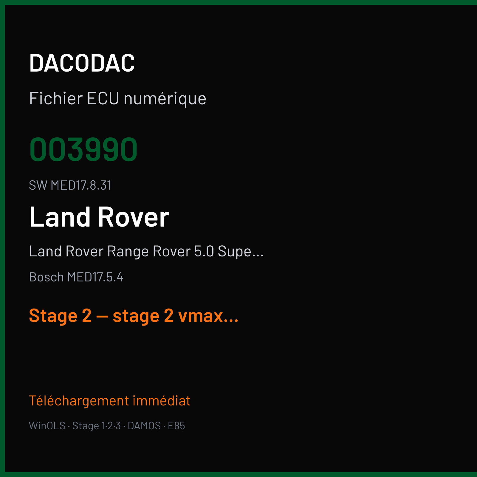 Land Rover Range Rover 5.0 Supercharged (2014) — Bosch MED17.5.4 — 003990 · MED17.8.31 — Stage 2 — stage 2 vmax off catalyst off pop and bang