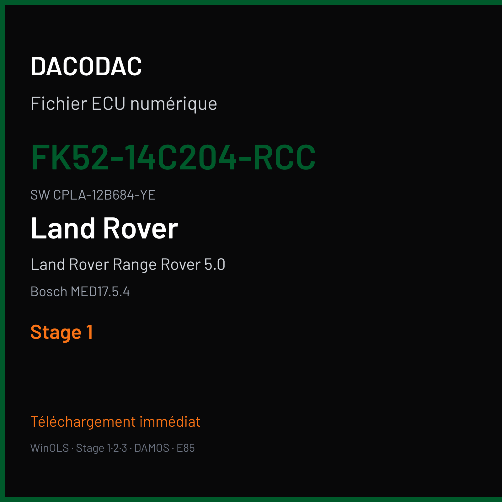 Land Rover Range Rover 5.0 510 ch (2019) — Bosch MED17.5.4 — FK52-14C204-RCC · CPLA-12B684-YE · 005601 — Stage 1