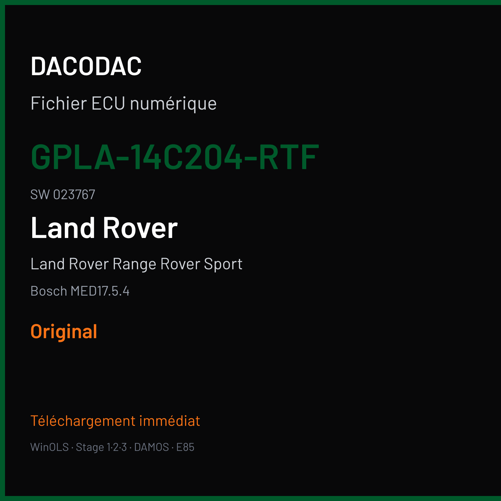 Land Rover Range Rover Sport (2015) — Bosch MED17.5.4 — GPLA-14C204-RTF · 023767 — Original