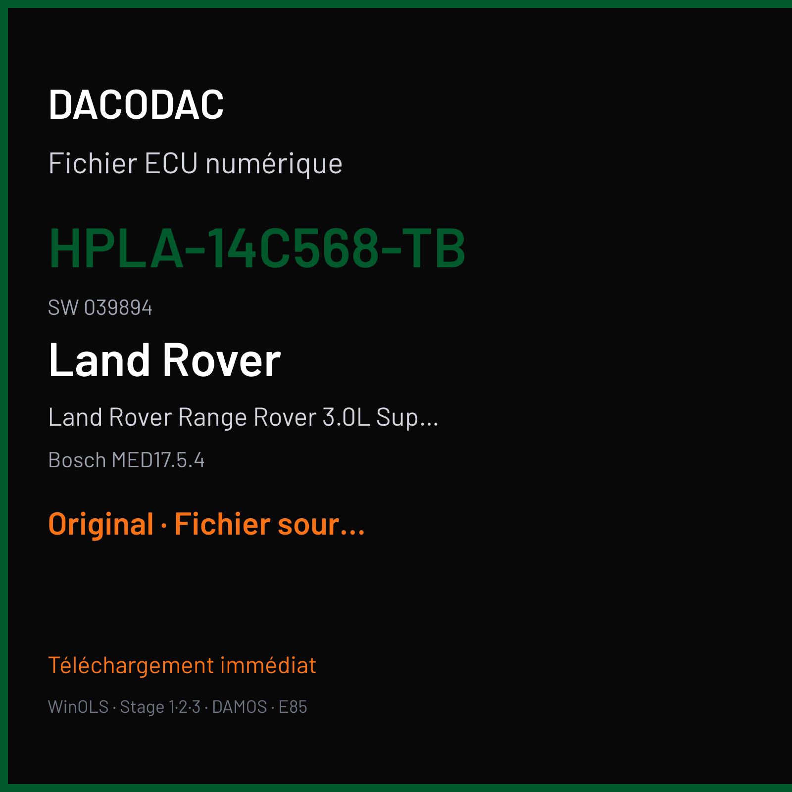 Land Rover Range Rover 3.0L Supercharged (2019) — Bosch MED17.5.4 — HPLA-14C568-TB · 039894 — Original
