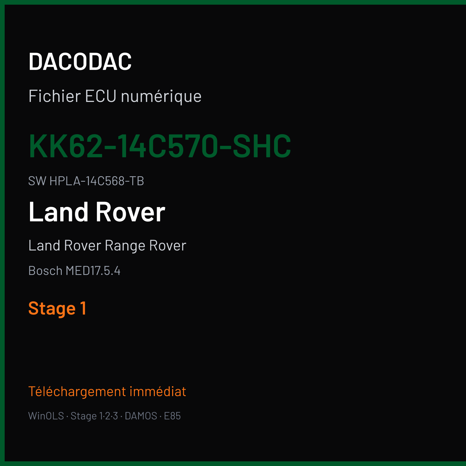Land Rover Range Rover Sport 575 ch (2018) — Bosch MED17.5.4 — KK62-14C570-SHC · HPLA-14C568-TB · 040668 — Stage 1