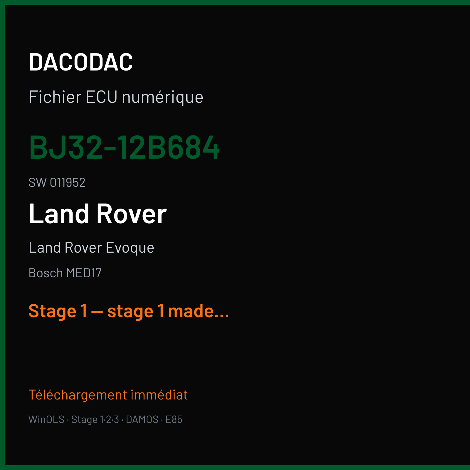 Land Rover Evoque (2013) — Bosch MED17 — BJ32-12B684 · 011952 — Stage 1 — stage 1 made from 260hp 430nm
