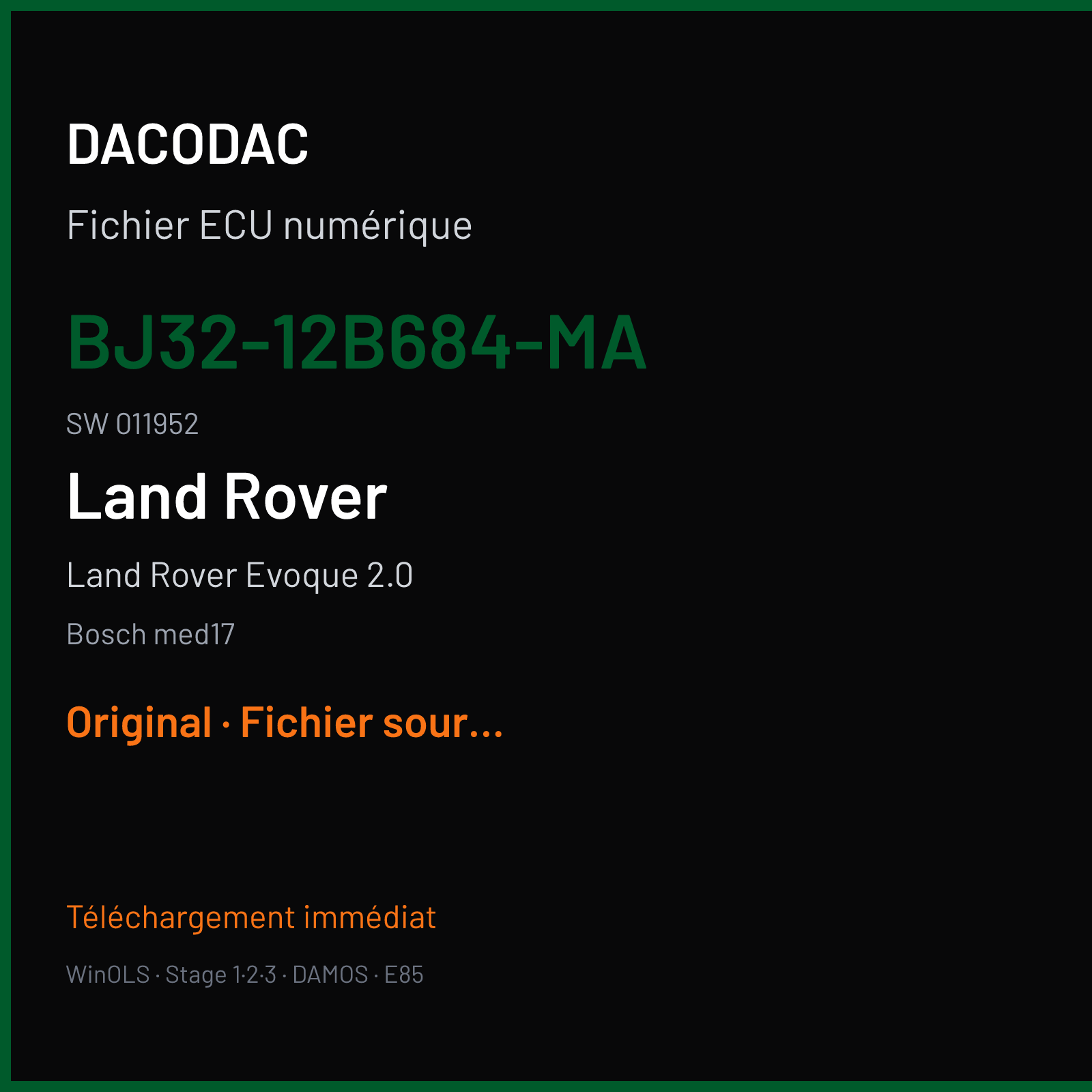 Land Rover Evoque 2.0 (2011) — Bosch med17 — BJ32-12B684-MA · 011952 — Original
