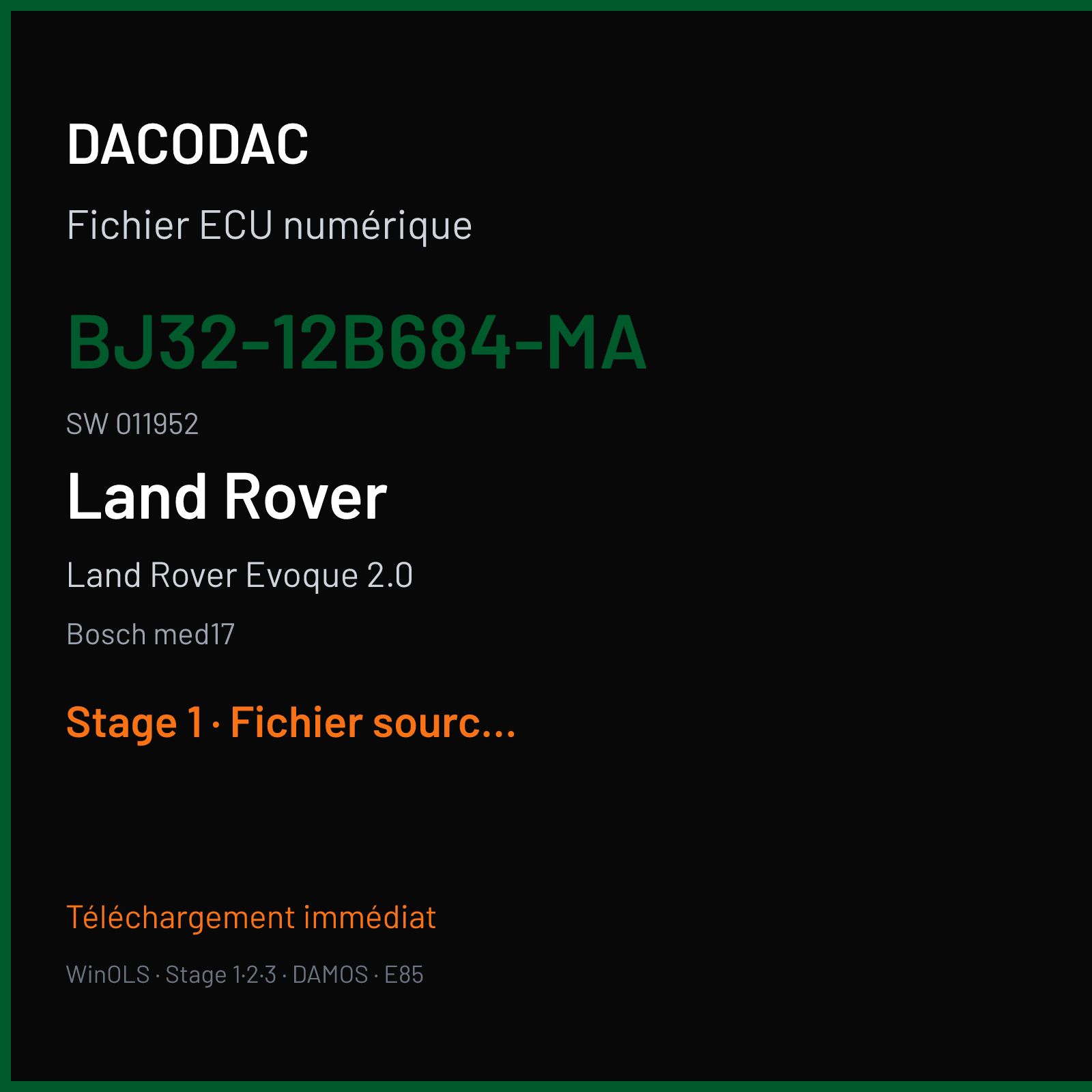 Land Rover Evoque 2.0 (2011) — Bosch med17 — BJ32-12B684-MA · 011952 — Stage 1