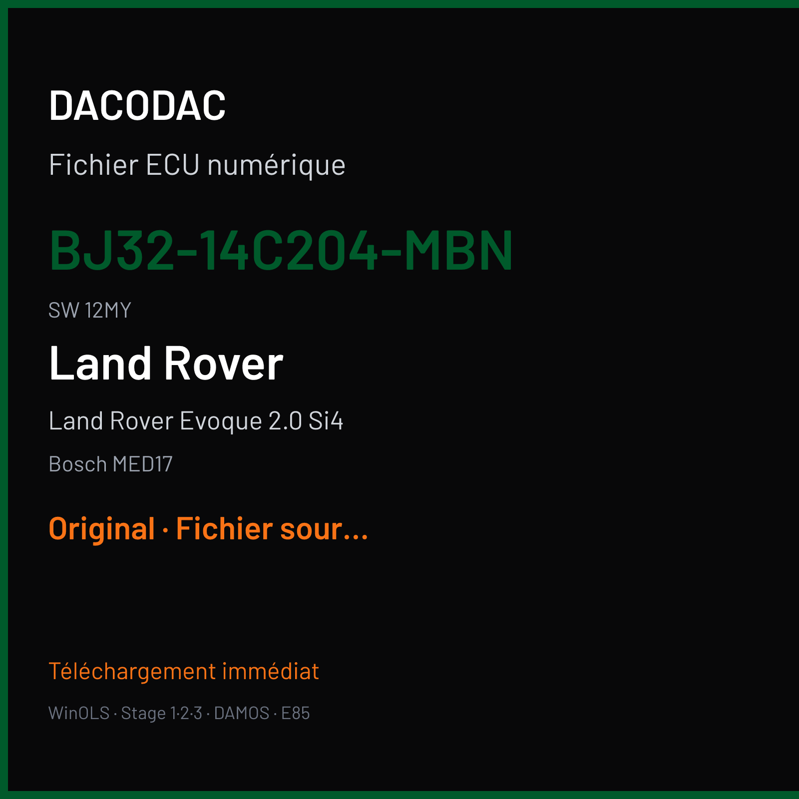 Land Rover Evoque 2.0 Si4 241 ch (2011) — Bosch MED17 — BJ32-14C204-MBN · 12MY · L538 GTDi 2.0L Auto EU5 521249 — Original