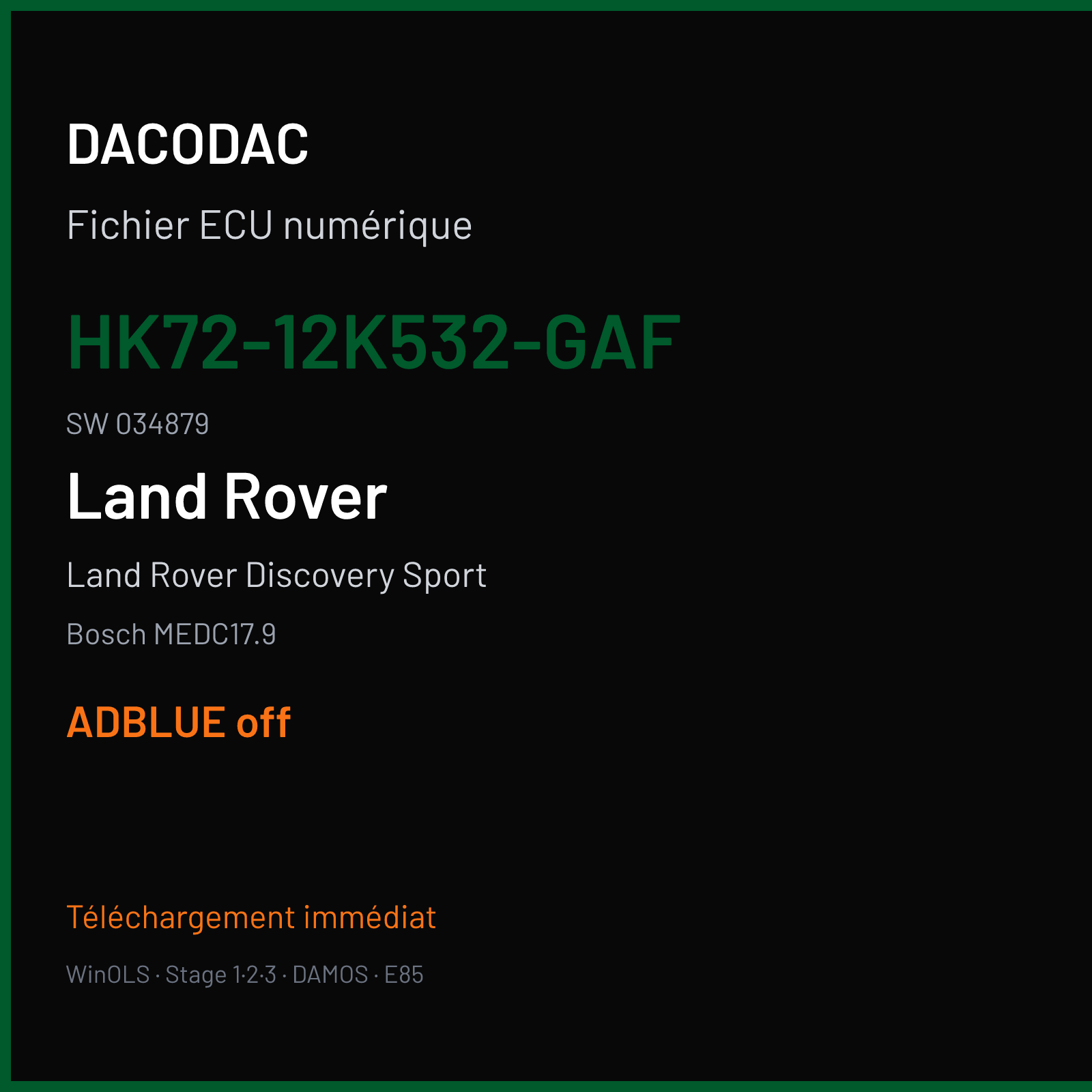 Land Rover Discovery Sport (2017) — Bosch MEDC17.9 — HK72-12K532-GAF · 034879 — ADBLUE off