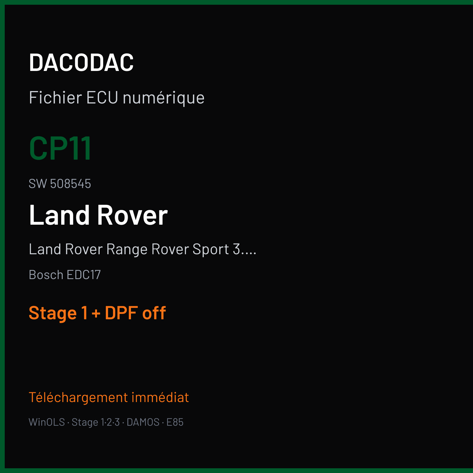Land Rover Range Rover Sport 3.0 D (2011) — Bosch EDC17 — CP11 · 508545 — Stage 1 + DPF off