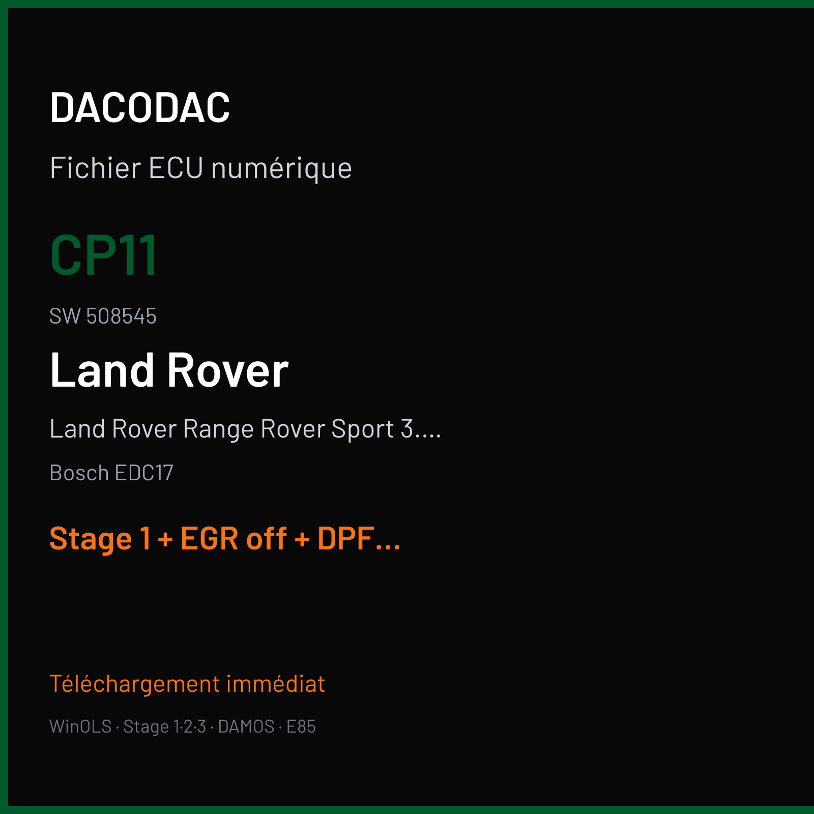 Land Rover Range Rover Sport 3.0 D (2011) — Bosch EDC17 — CP11 · 508545 — Stage 1 + EGR off + DPF off
