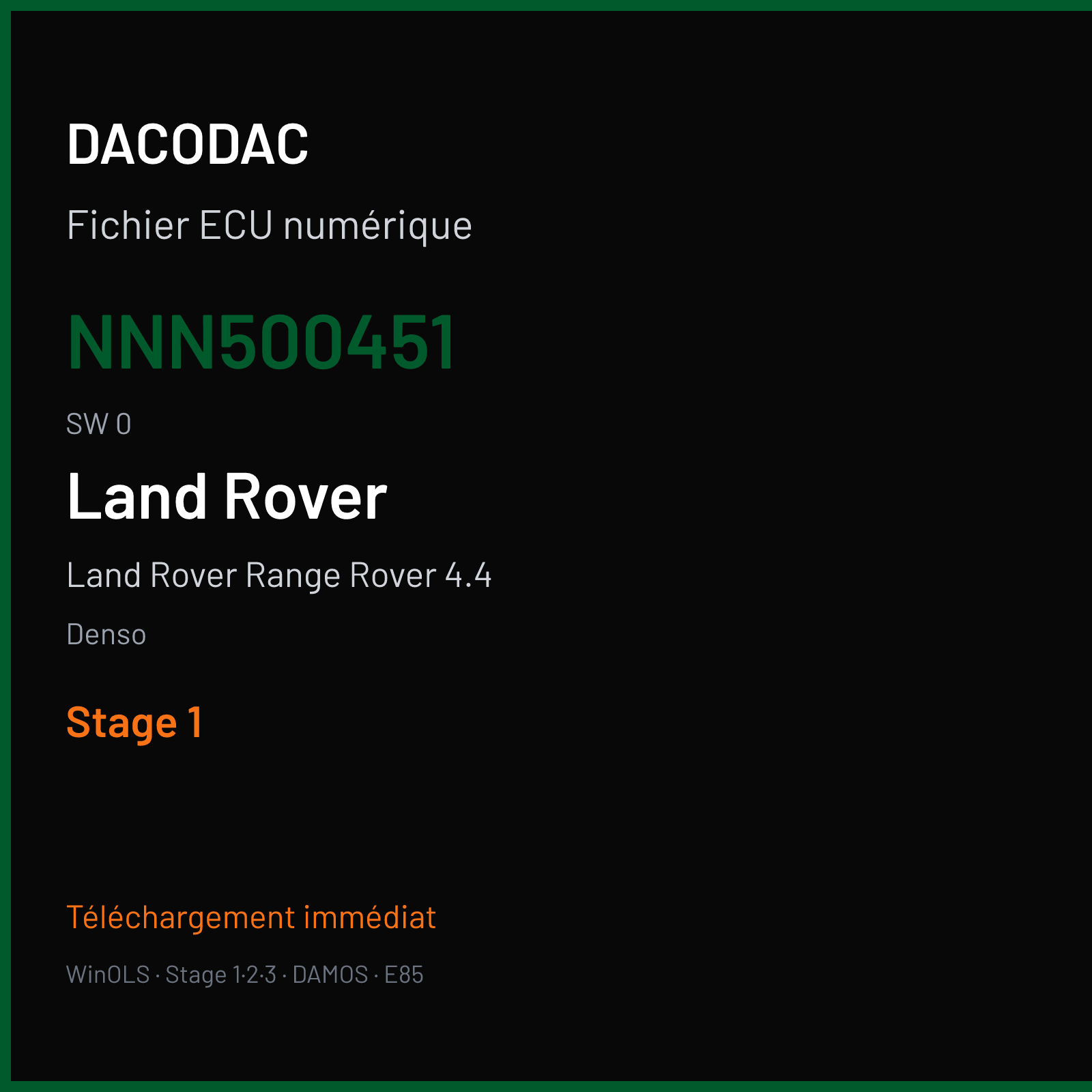 Land Rover Range Rover 4.4 299 ch (2004) — Denso — NNN500451 · 0 · C907E4 7218 MB279700-9XXX — Stage 1