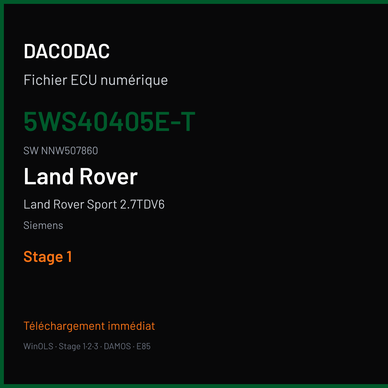 Land Rover Sport 2.7TDV6 190 ch — Siemens — 5WS40405E-T · NNW507860 · NNS505540 — Stage 1