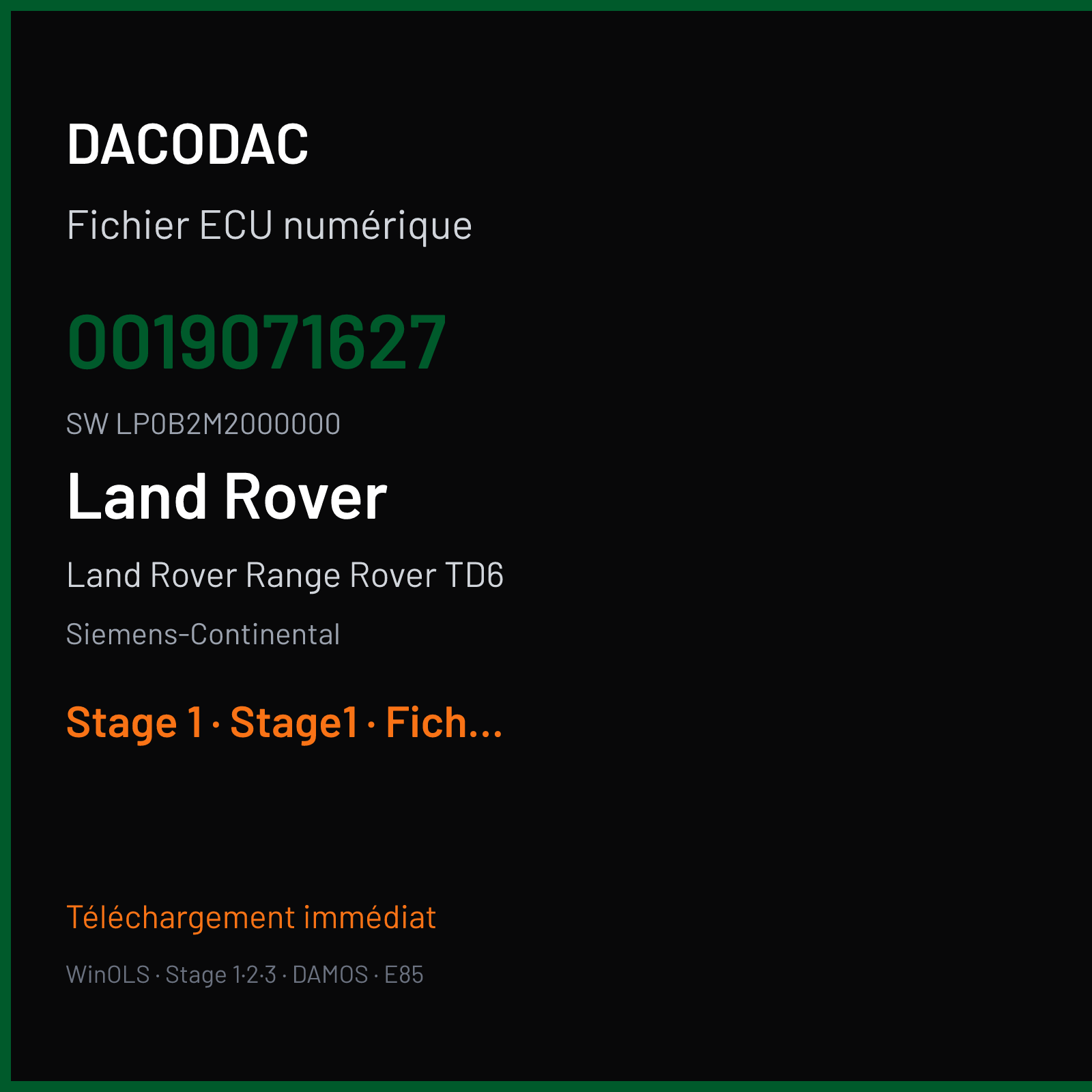 Land Rover Range Rover TD6 (2006) — Siemens-Continental — 0019071627 · LP0B2M2000000 — Stage 1