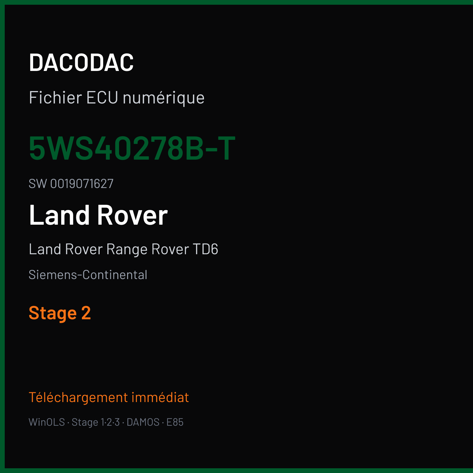 Land Rover Range Rover TD6 192 ch (2006) — Siemens-Continental — 5WS40278B-T · 0019071627 · LP0B2M2000000 Undefined — Stage 2