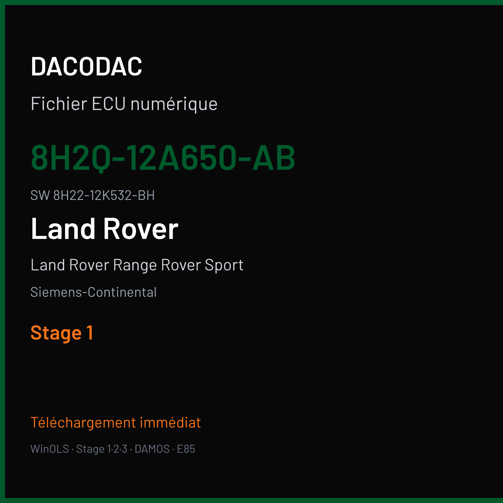 Land Rover Range Rover Sport 190 ch (2008) — Siemens-Continental — 8H2Q-12A650-AB · 8H22-12K532-BH · LP140K1000000 — Stage 1