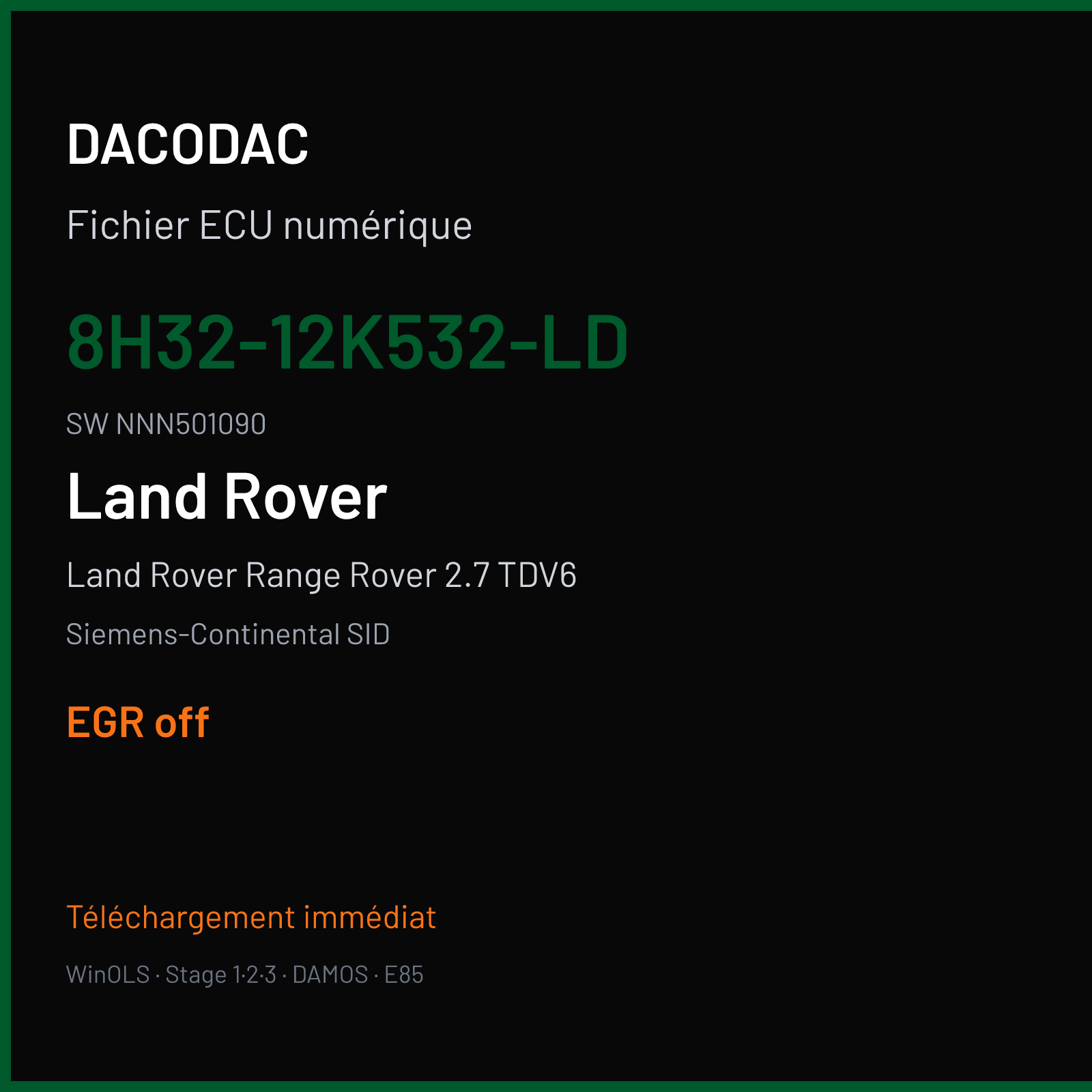 Land Rover Range Rover 2.7 TDV6 190 ch (2007) — Siemens-Continental SID — 8H32-12K532-LD · NNN501090 · LP140K1000000 — EGR off