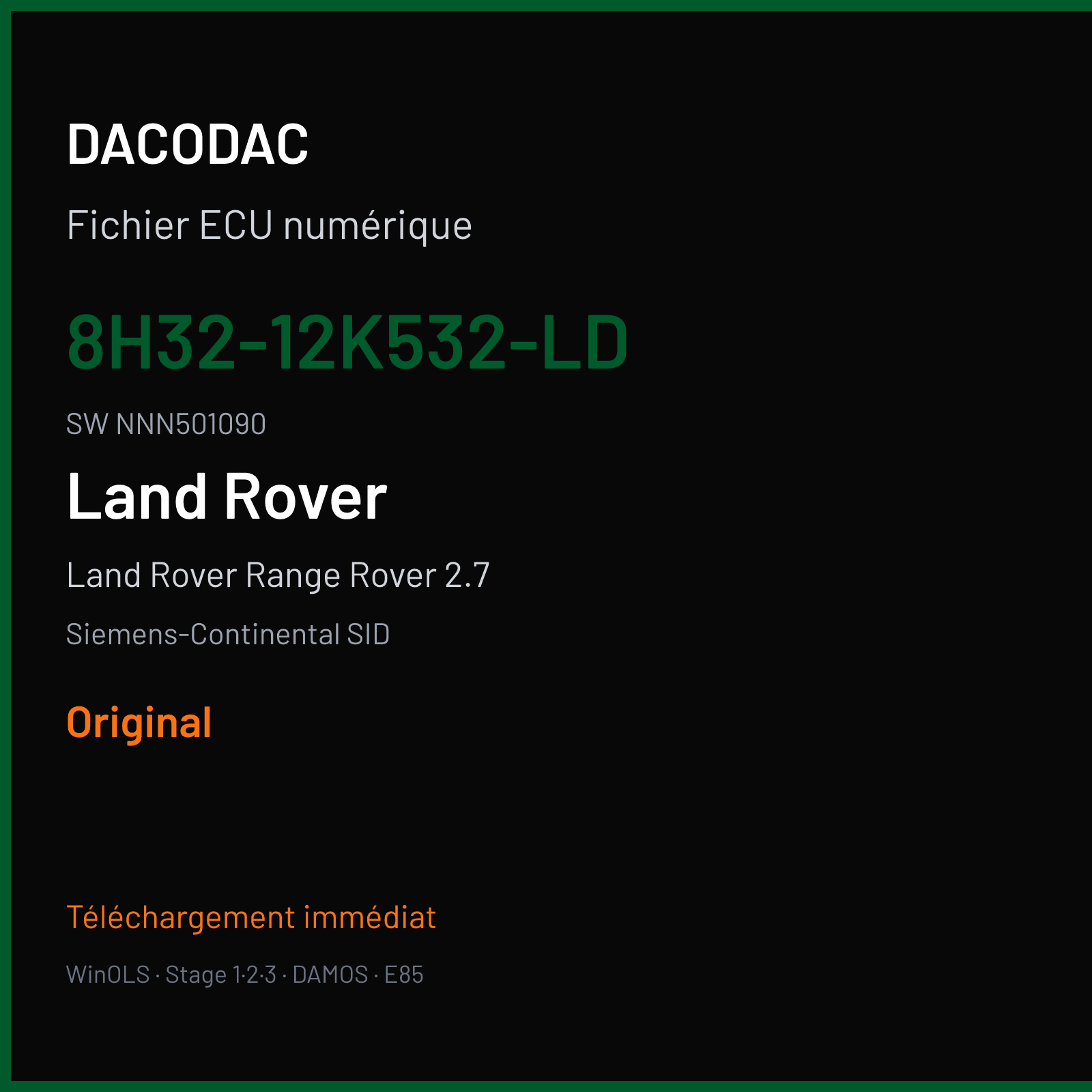 Land Rover Range Rover 2.7 190 ch (2007) — Siemens-Continental SID — 8H32-12K532-LD · NNN501090 · LP140K1000000 — Original