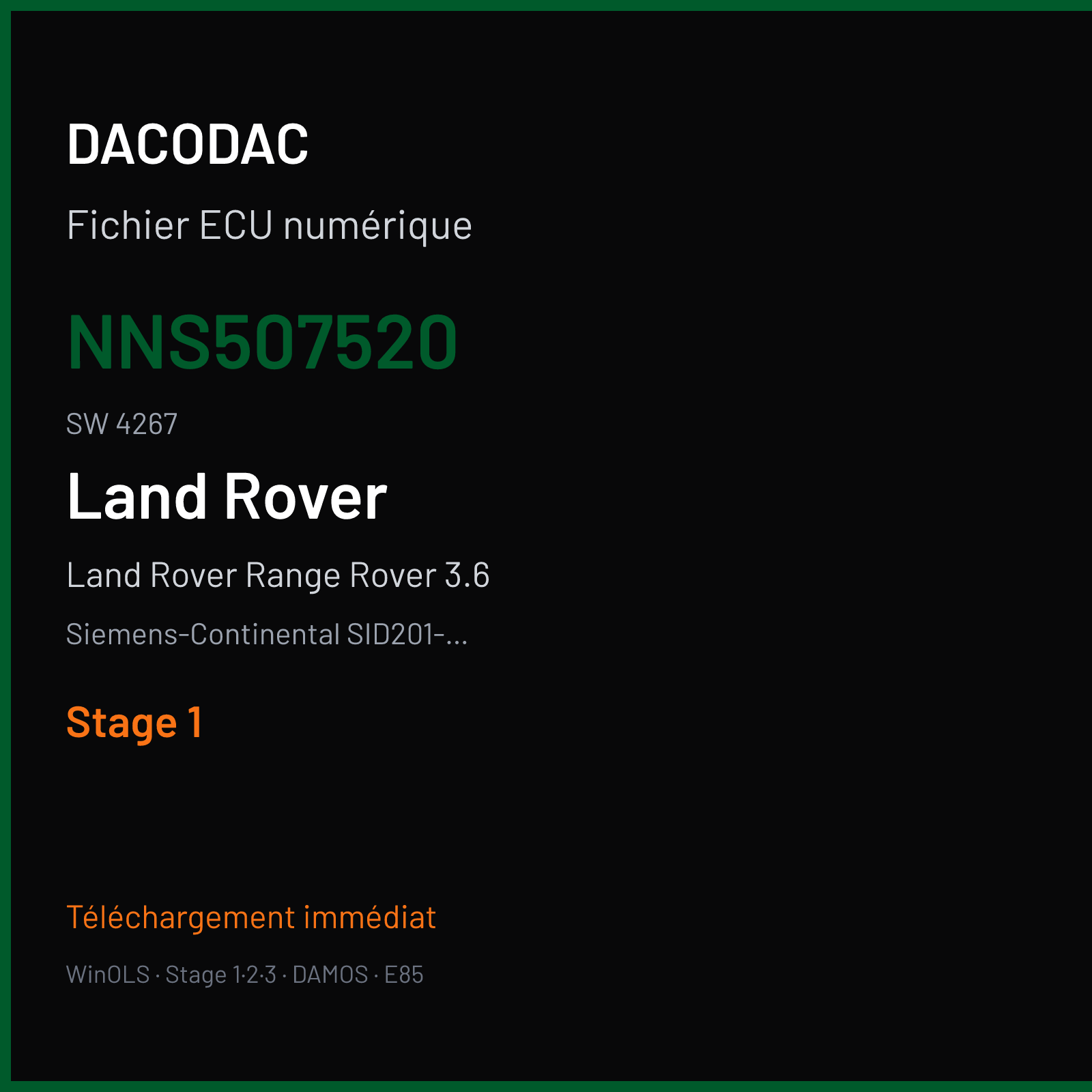 Land Rover Range Rover 3.6 272 ch (2009) — Siemens-Continental SID201-204 — NNS507520 · 4267 · NNN501010 LP2C1I1000000 — Stage 1