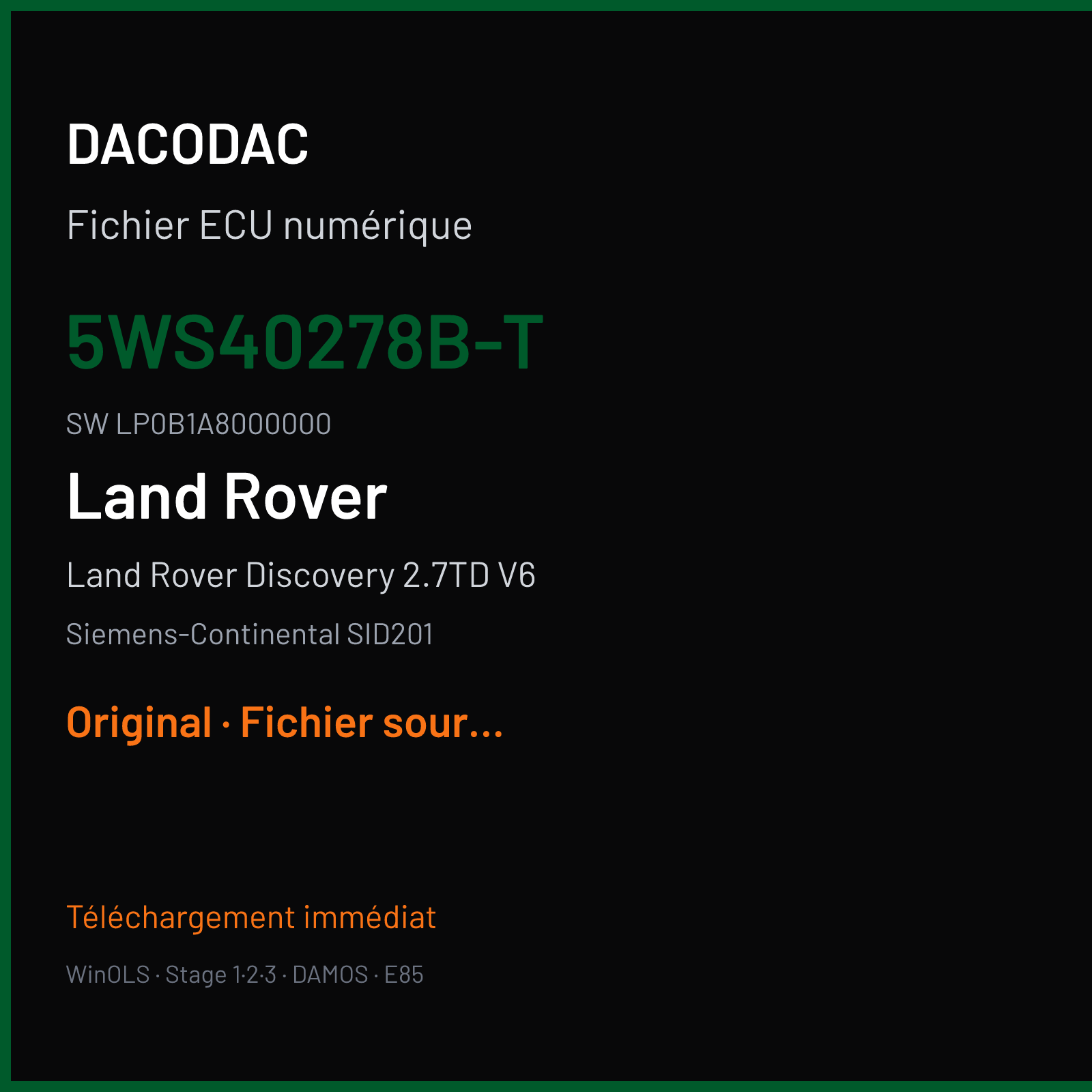 Land Rover Discovery 2.7TD V6 (2008) — Siemens-Continental SID201 — 5ws40278b-t · LP0B1A8000000 — Original