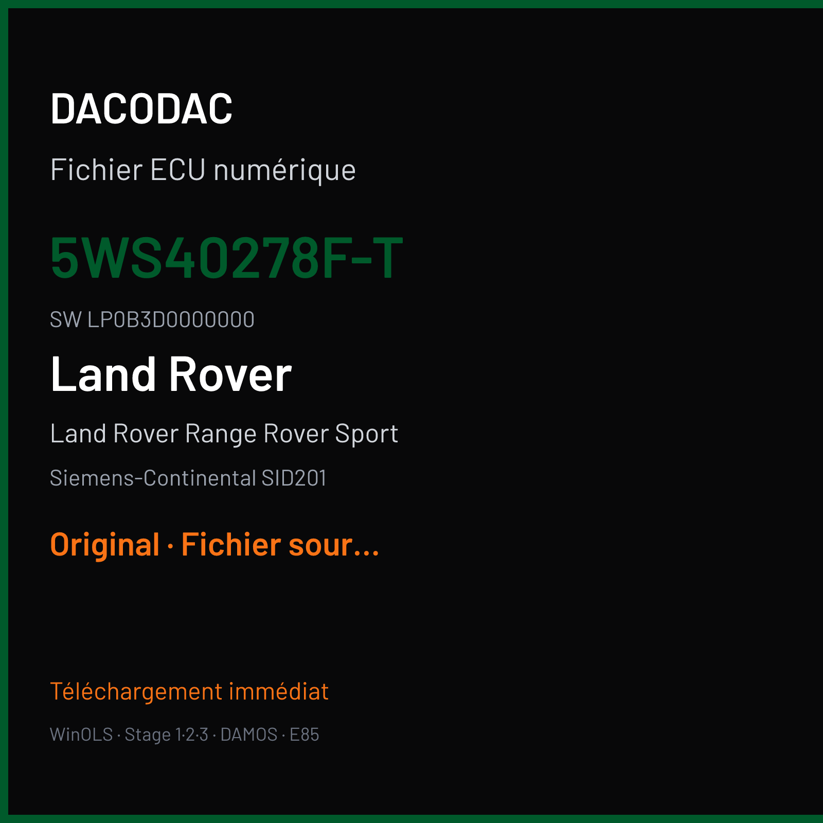 Land Rover Range Rover Sport — Siemens-Continental SID201 — 5WS40278F-T · LP0B3D0000000 — Original